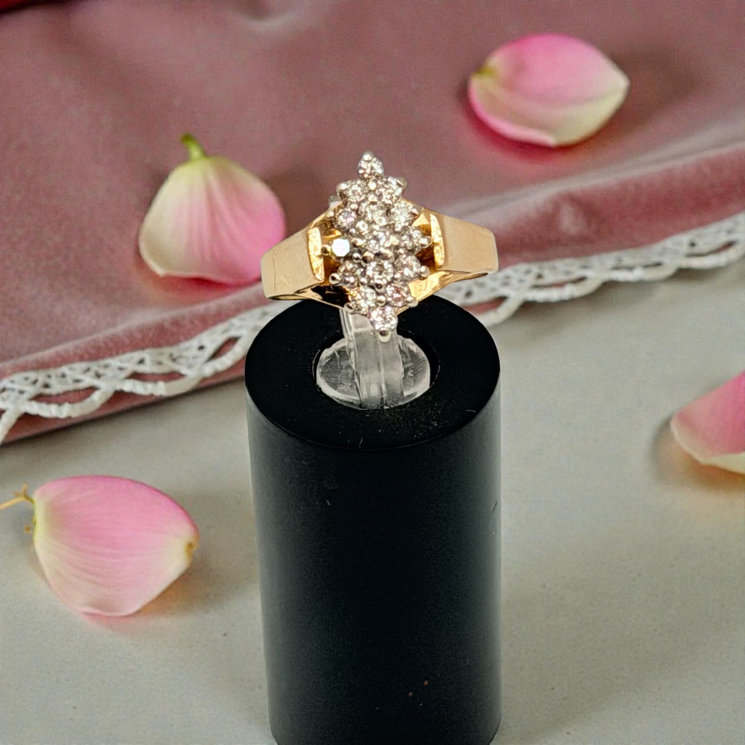 Magic Glo Solid 14KP Yellow Gold Ring with Diamond Cluster – Size 5.25