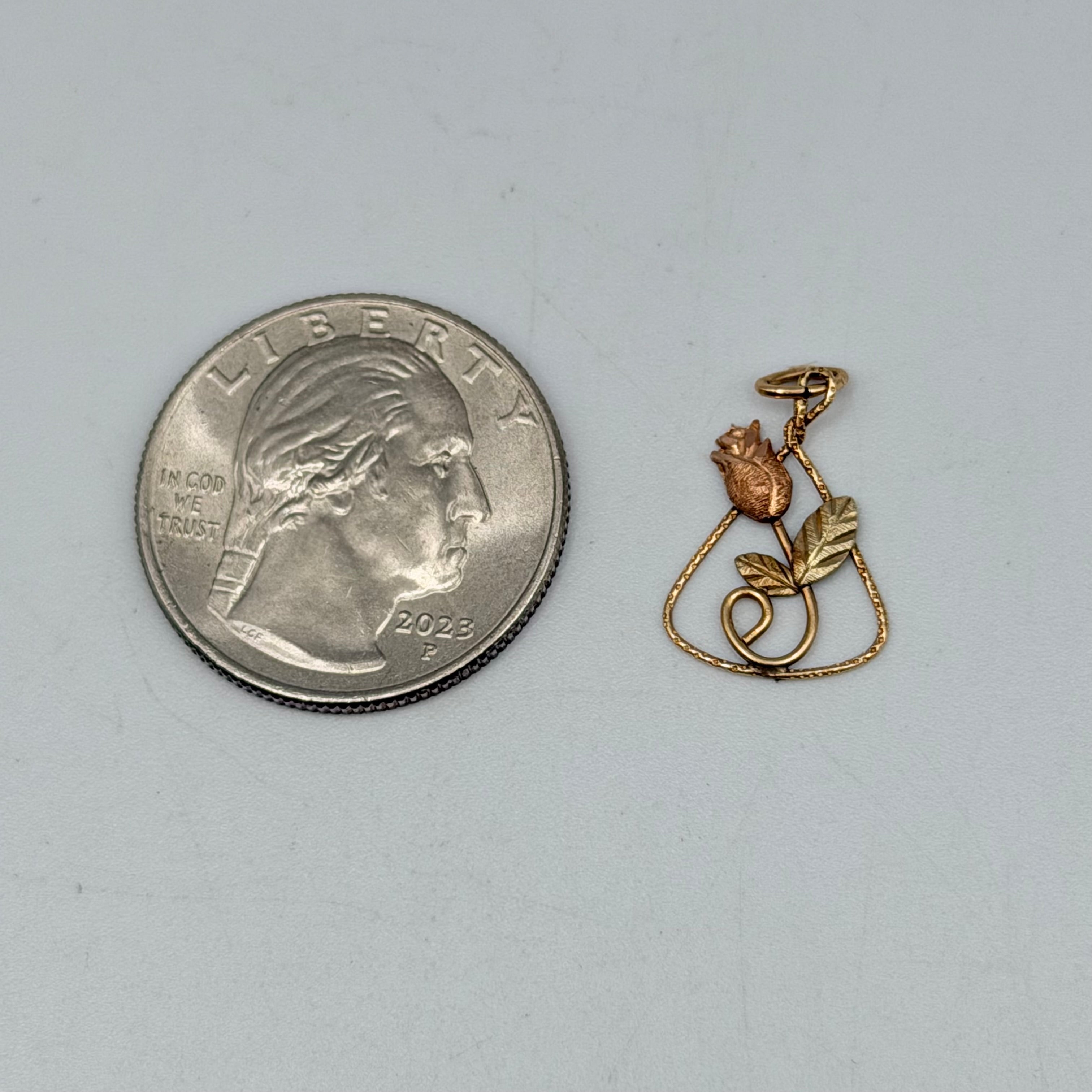 Solid 10K Multi-Color Gold Rose Pendant