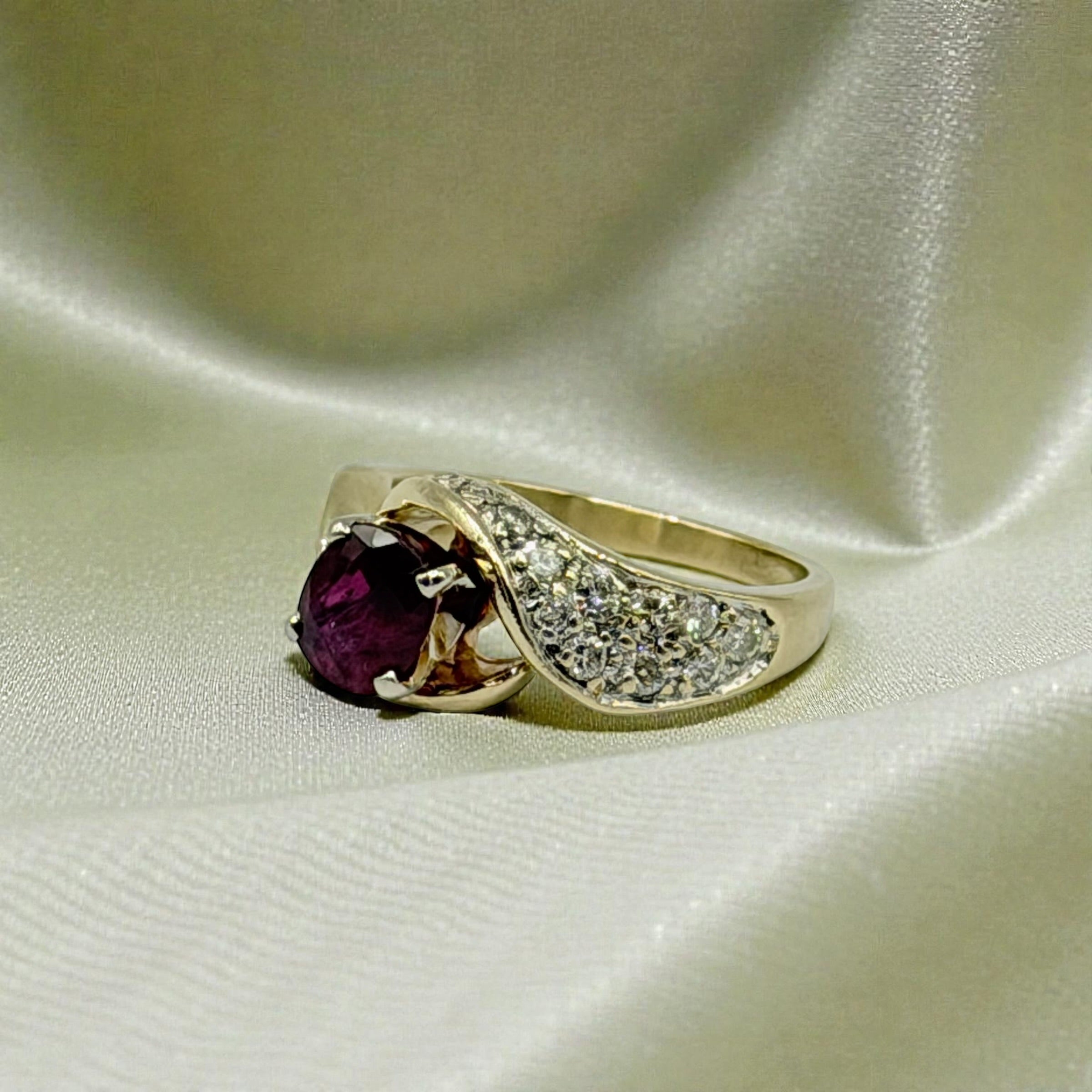 Solid 14K Yellow Gold Ruby Ring with 24 Diamond Accents – Size 5.5