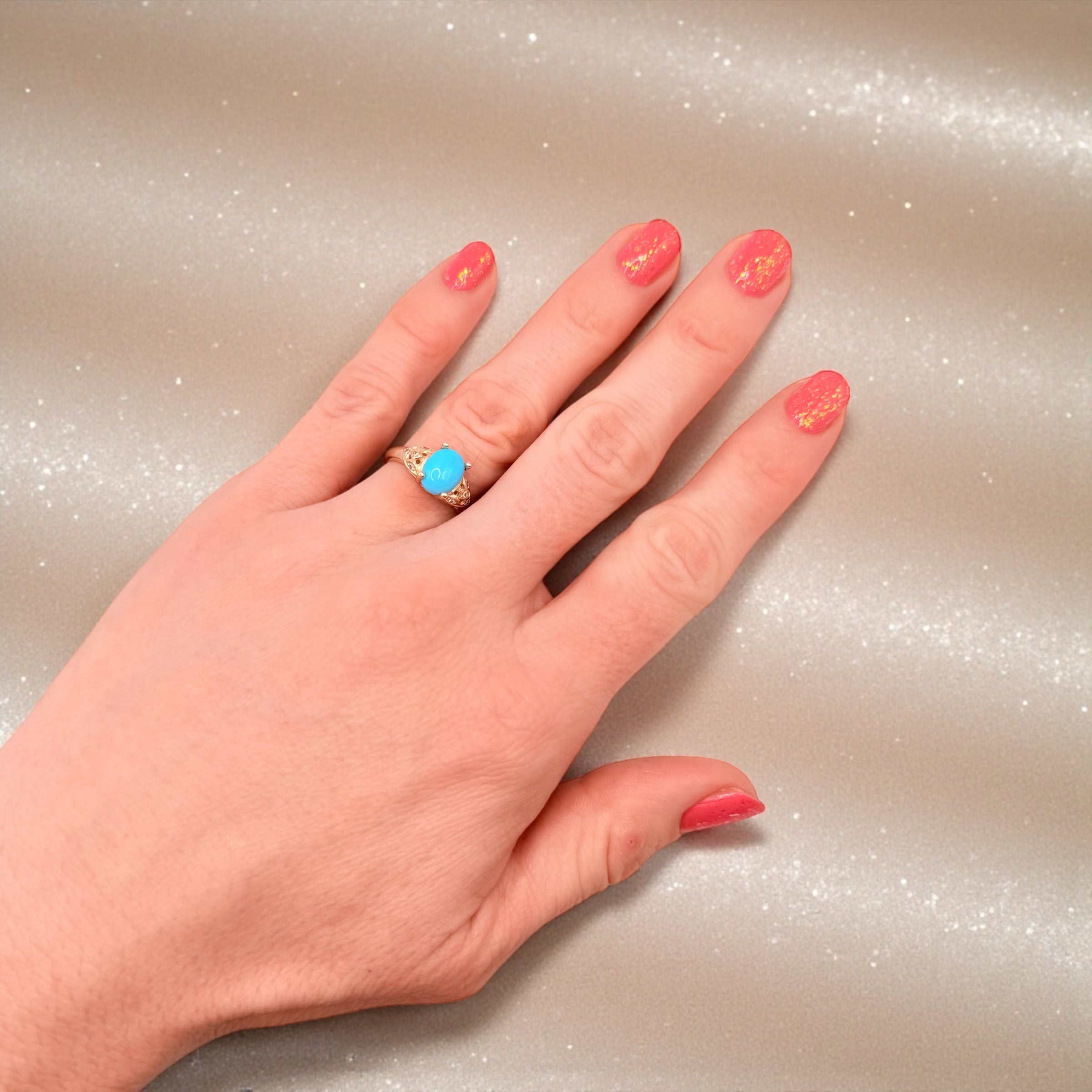 Solid 14K Gold Sleeping Beauty Turquoise Ring with Diamond Accents – Size 6
