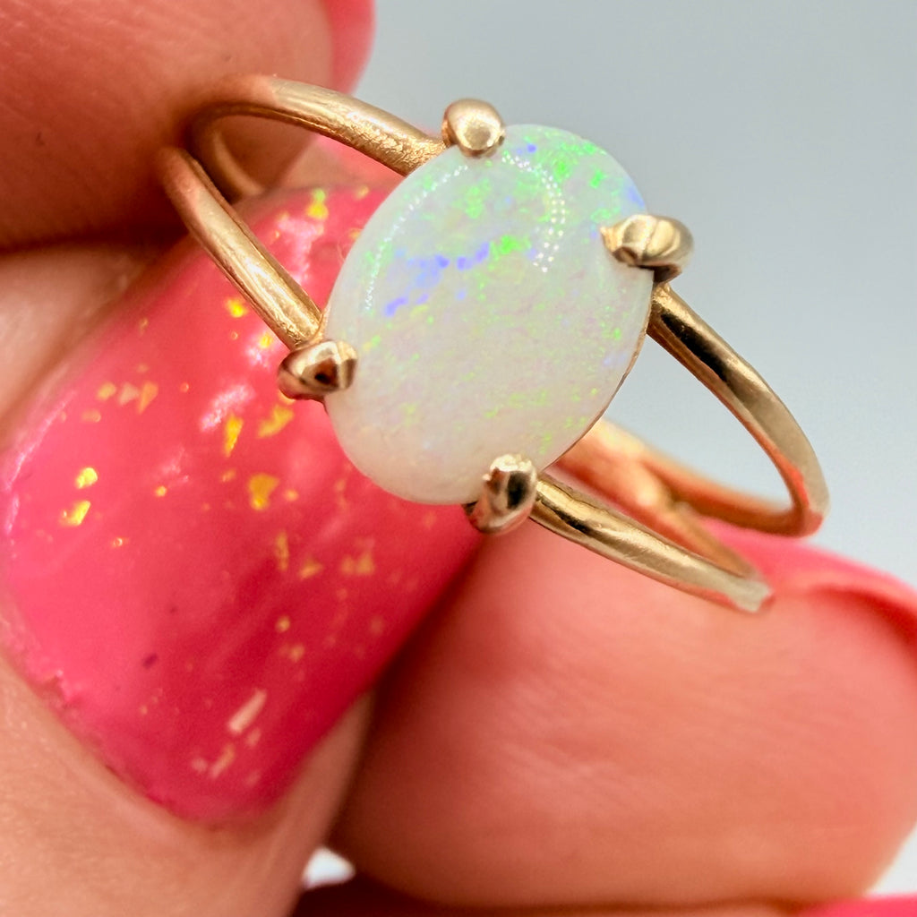 Solid 14K Yellow Gold Ring with Oval Cut Opal Size 5.75