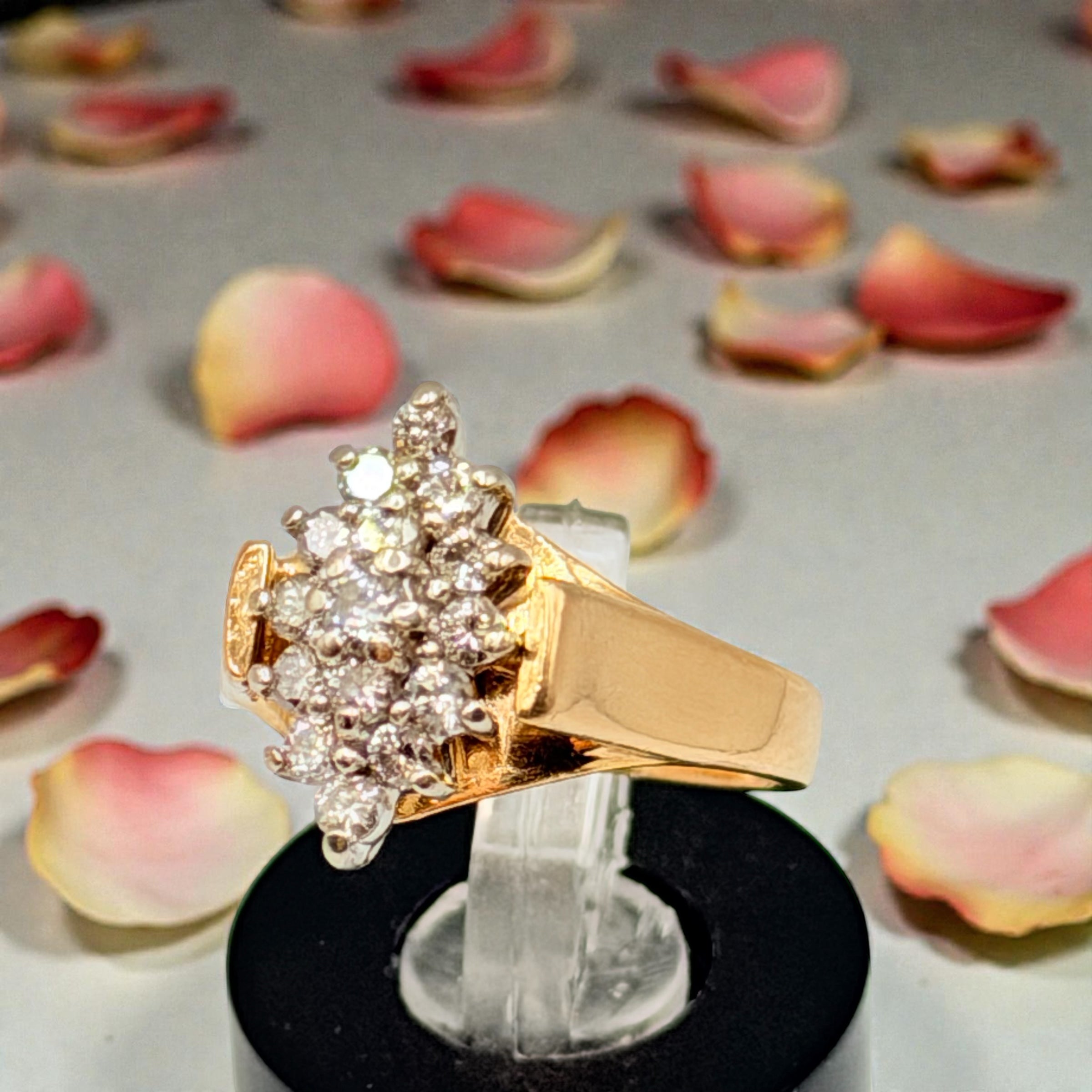 Magic Glo Solid 14KP Yellow Gold Ring with Diamond Cluster – Size 5.25
