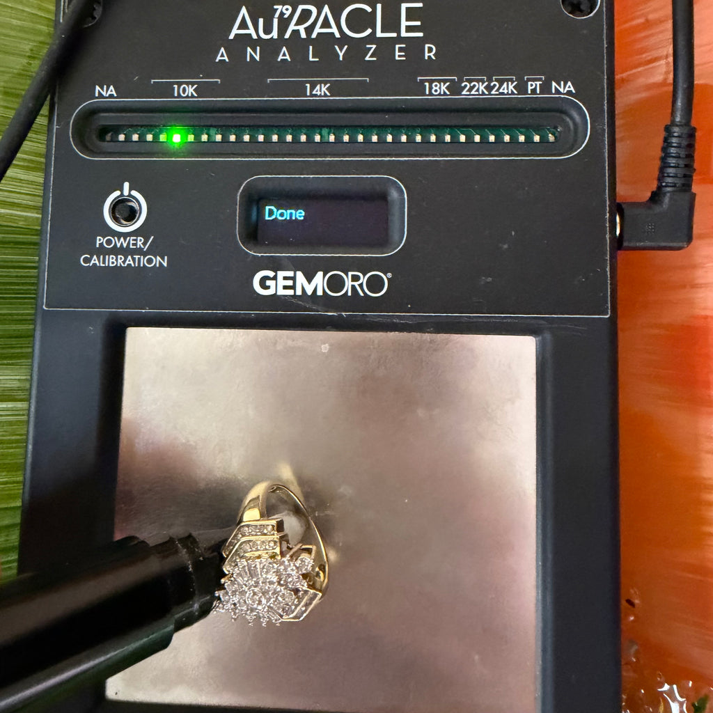 Solid 10K Yellow Gold Ring with Diamond Cluster Size 6.75