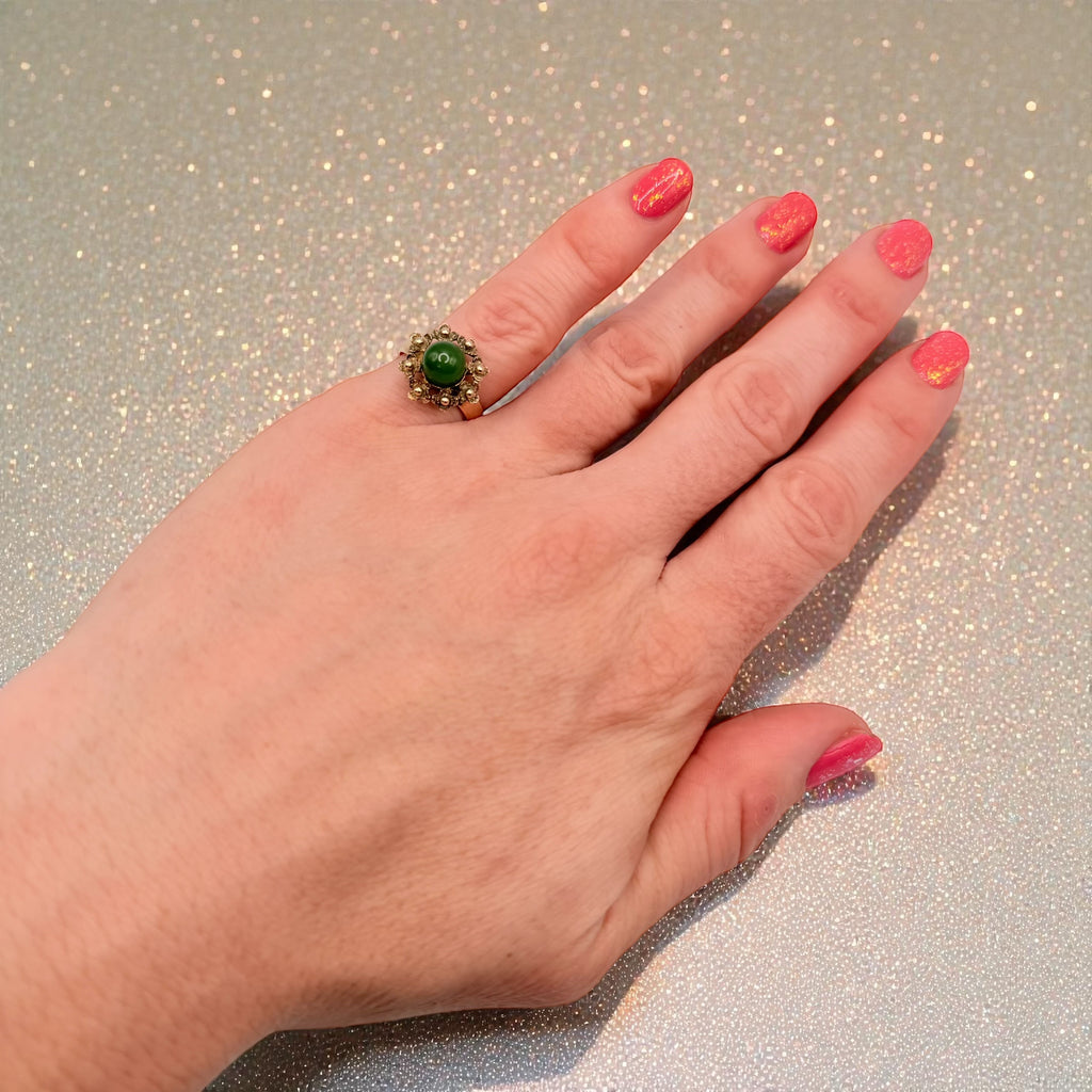 14K Solid Gold Jade Ring Size 5.75 Vintage Antique Heirloom Style