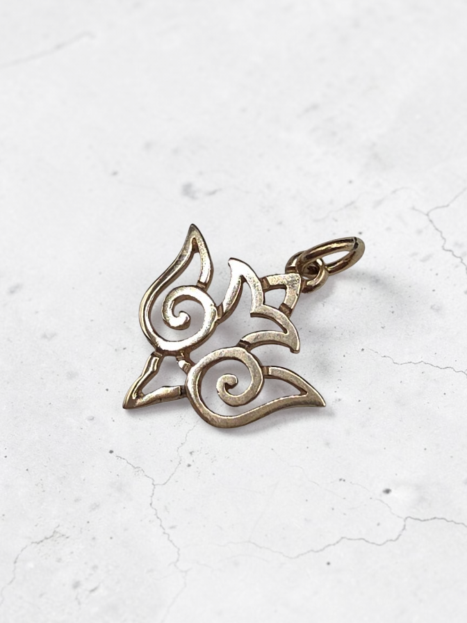 James Avery Solid 14K Yellow Gold Open Scroll Descending Dove Charm Pendant