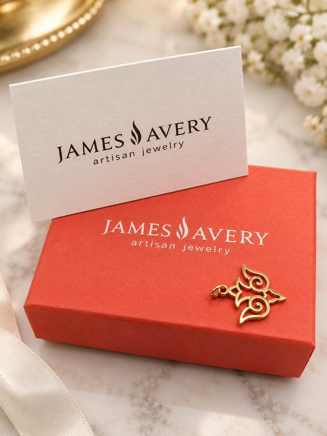 James Avery Solid 14K Yellow Gold Open Scroll Descending Dove Charm Pendant