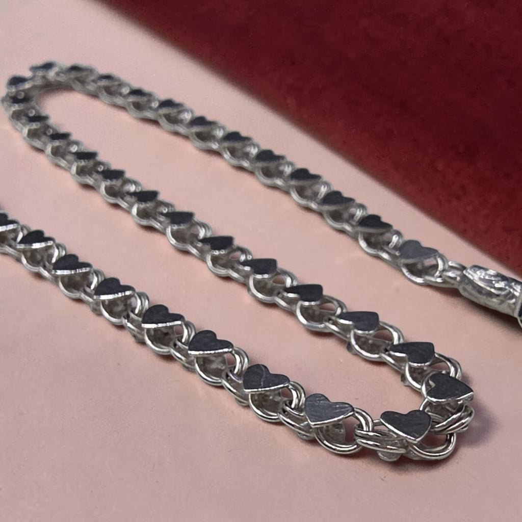 Vintage OroAmerica Solid 14K White Gold Heart Link Chain Bracelet - 7 Inch