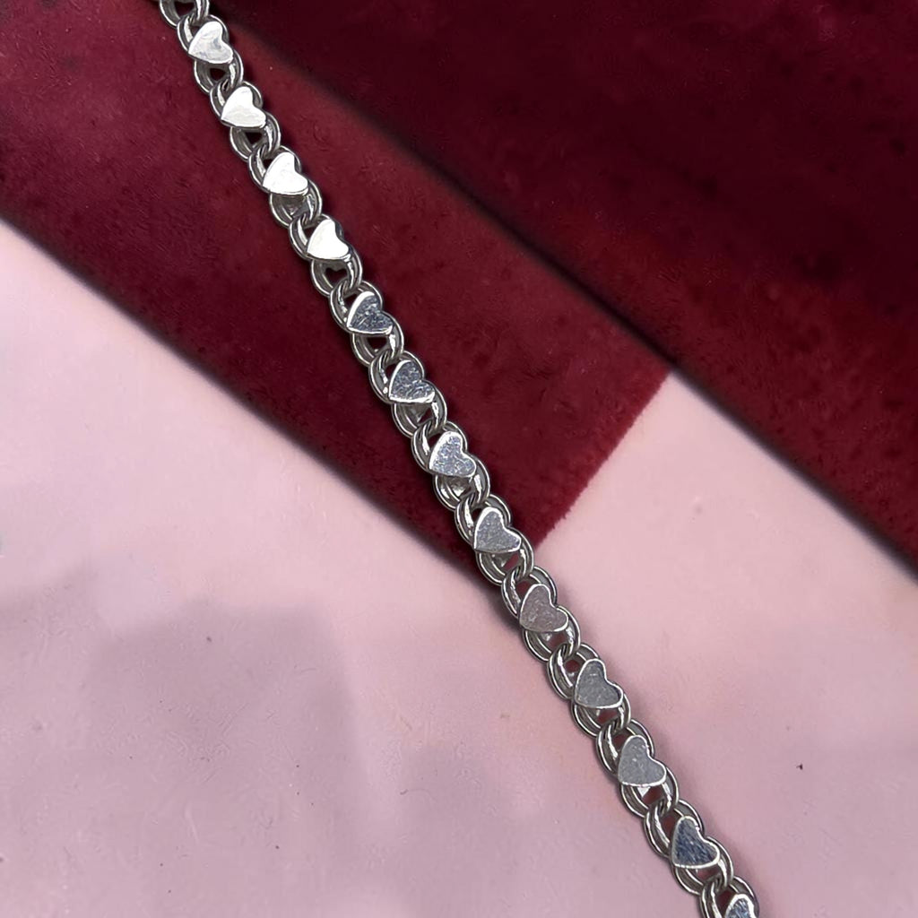 Vintage OroAmerica Solid 14K White Gold Heart Link Chain Bracelet - 7 Inch