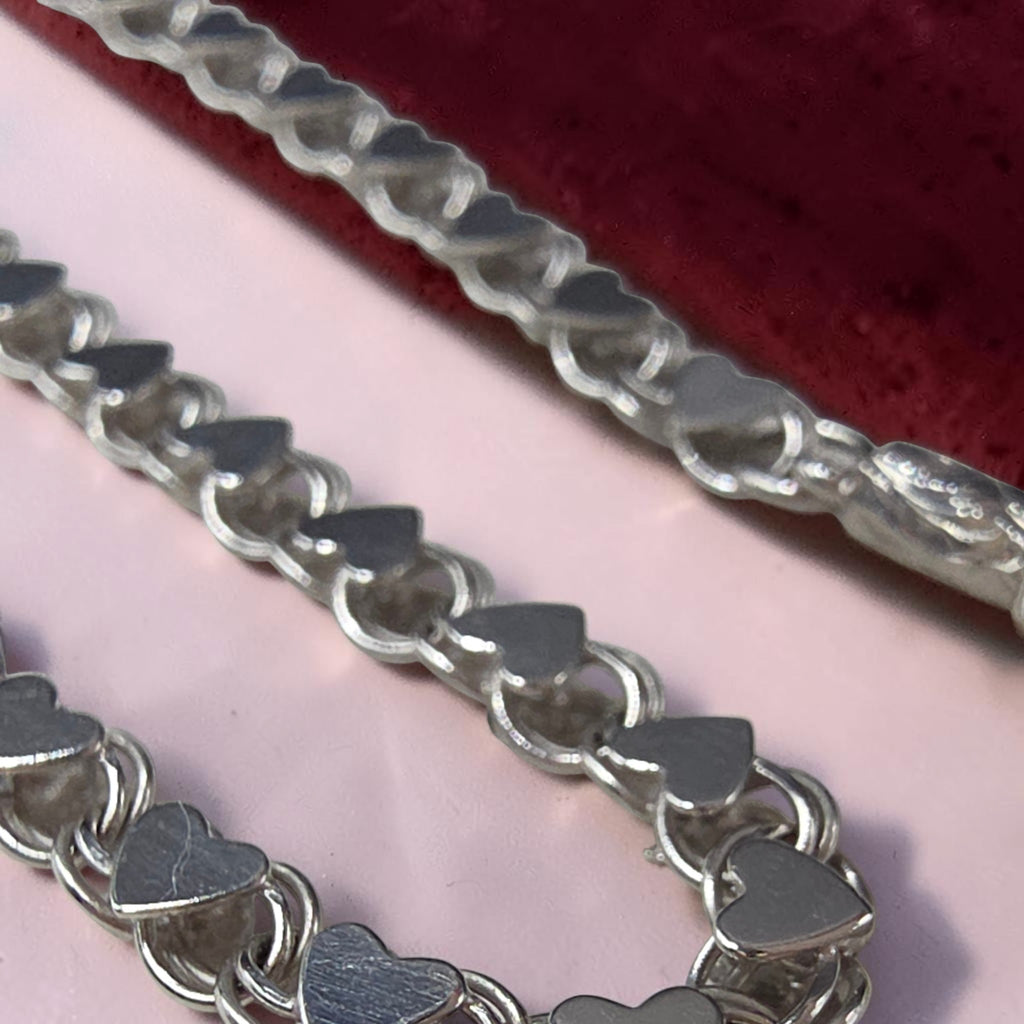 Vintage OroAmerica Solid 14K White Gold Heart Link Chain Bracelet - 7 Inch