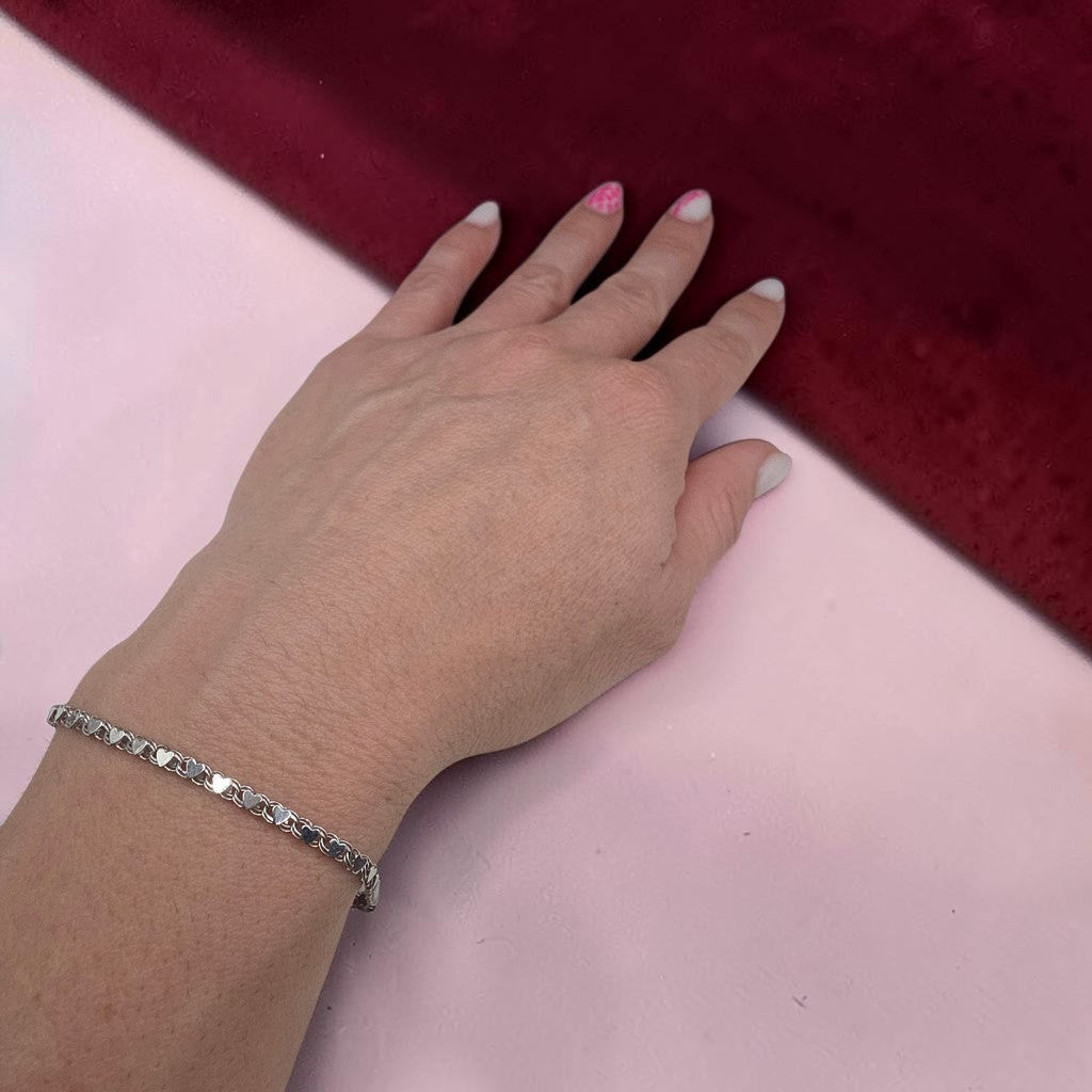 Vintage OroAmerica Solid 14K White Gold Heart Link Chain Bracelet - 7 Inch