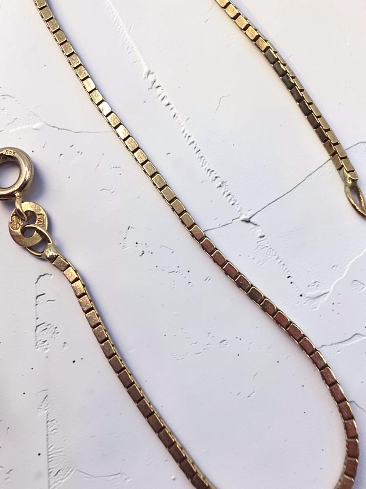 Vintage UnoAErre 585 Solid 14K Yellow Gold Box Chain Italy Bracelet - 7.25 Inch
