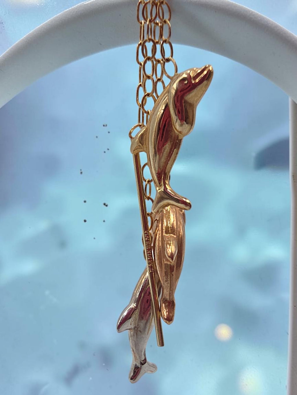 JCM Bolivia Solid 14K Tri Color Gold Beach Dolphin Drop Dangle Threader Earrings
