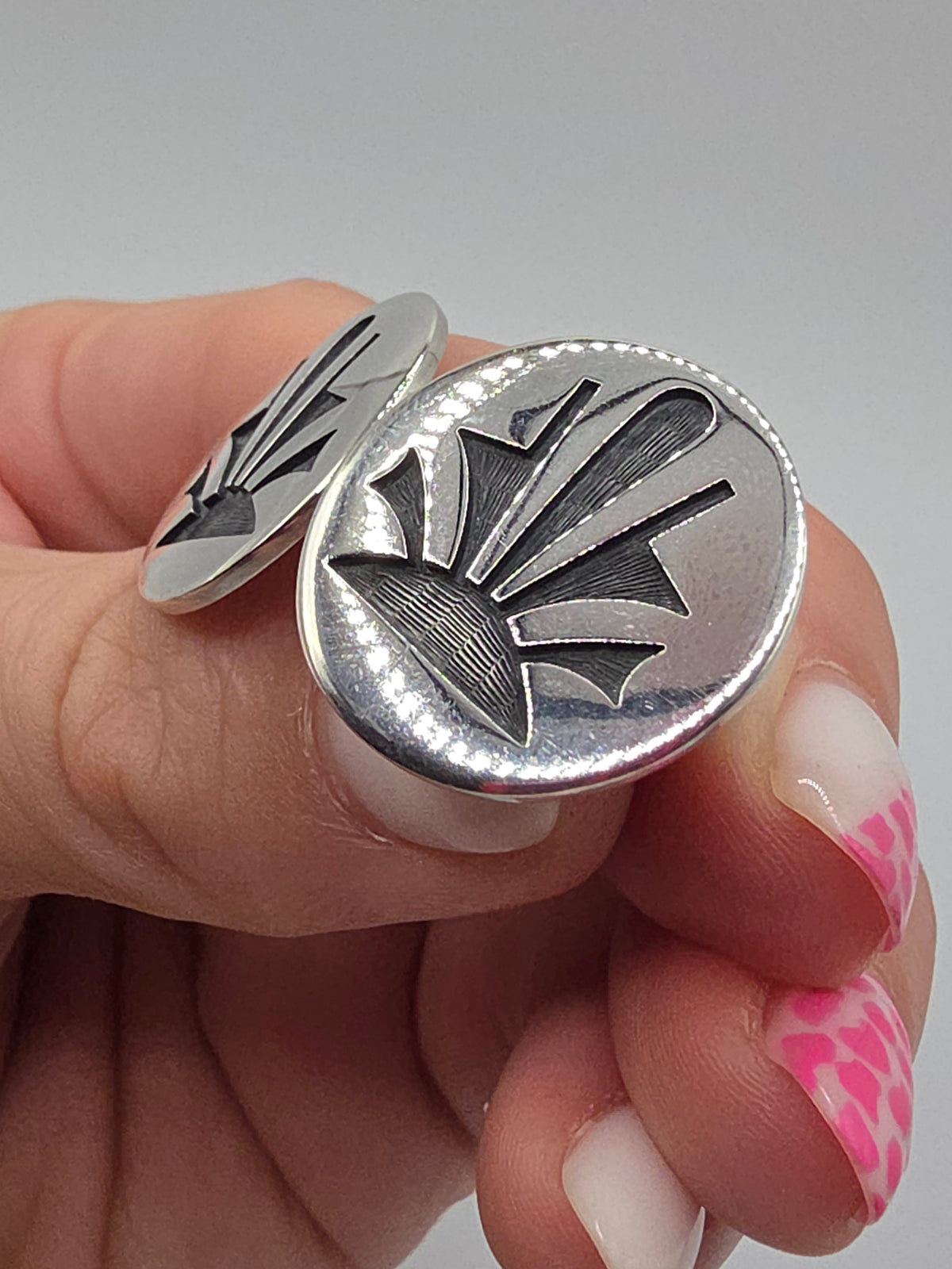 Native American Hopi Oxidized Sterling Silver Sunburst Round Stud Earrings