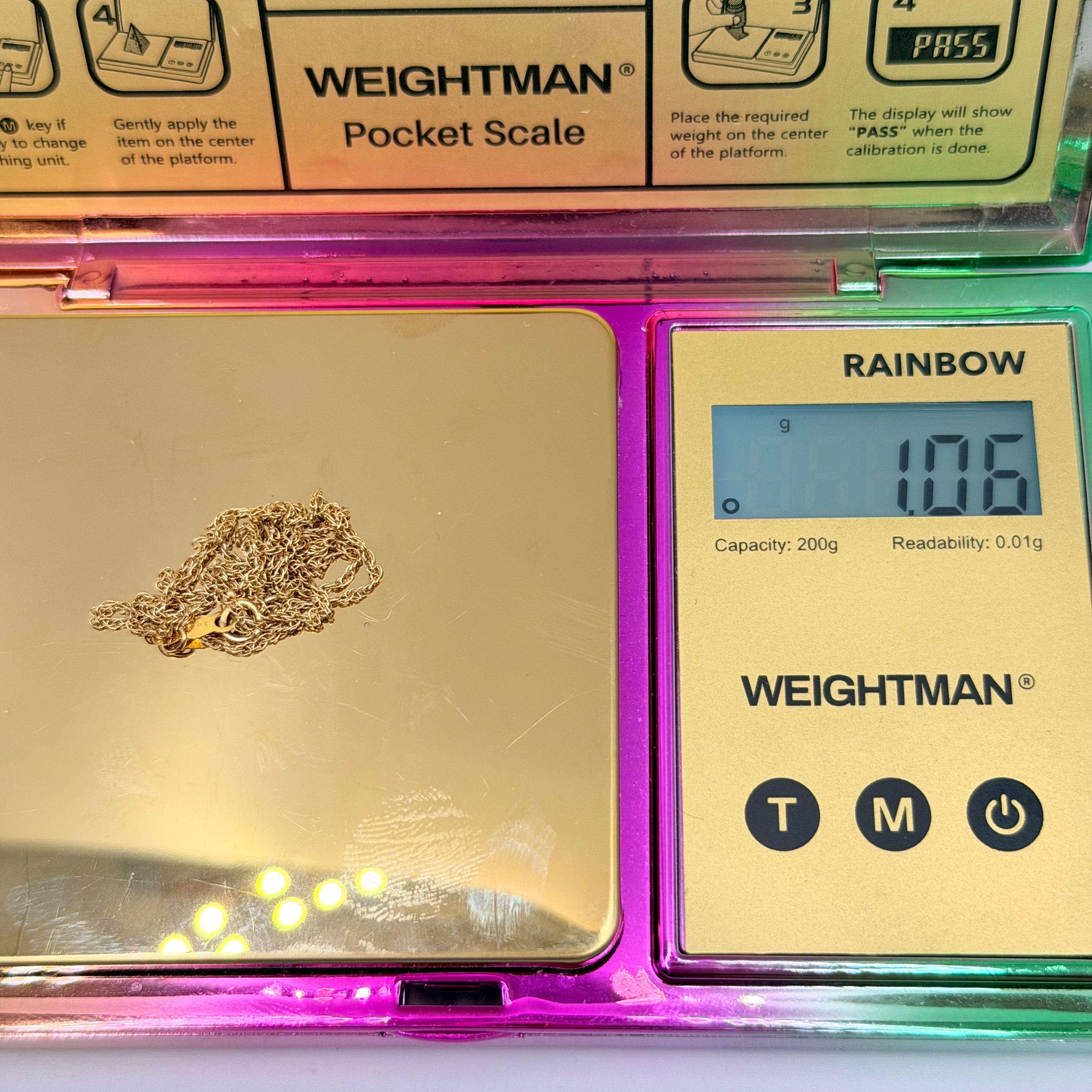 Solid 14K Yellow Gold Chain Necklace 16 Inches