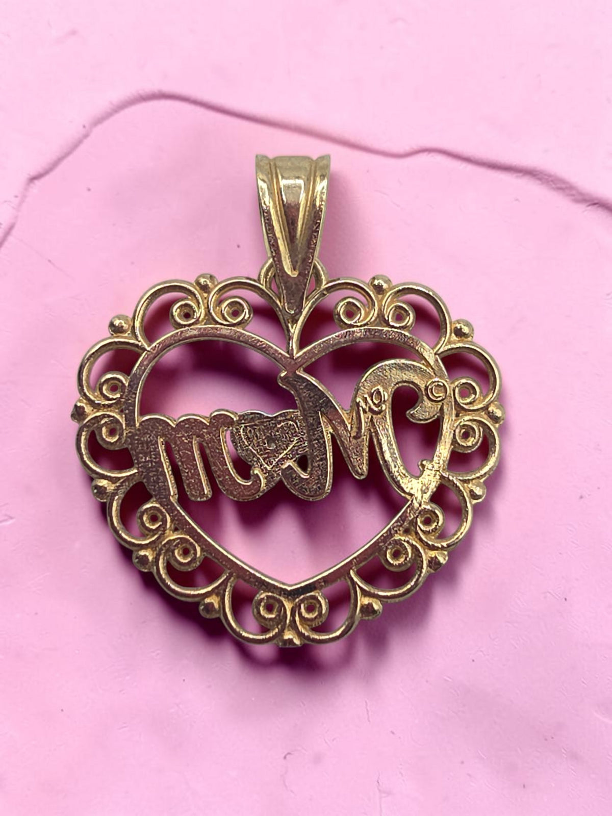 Vintage Michael Anthony Solid 14K Two Tone Gold Open Heart Mom Diamond Pendant