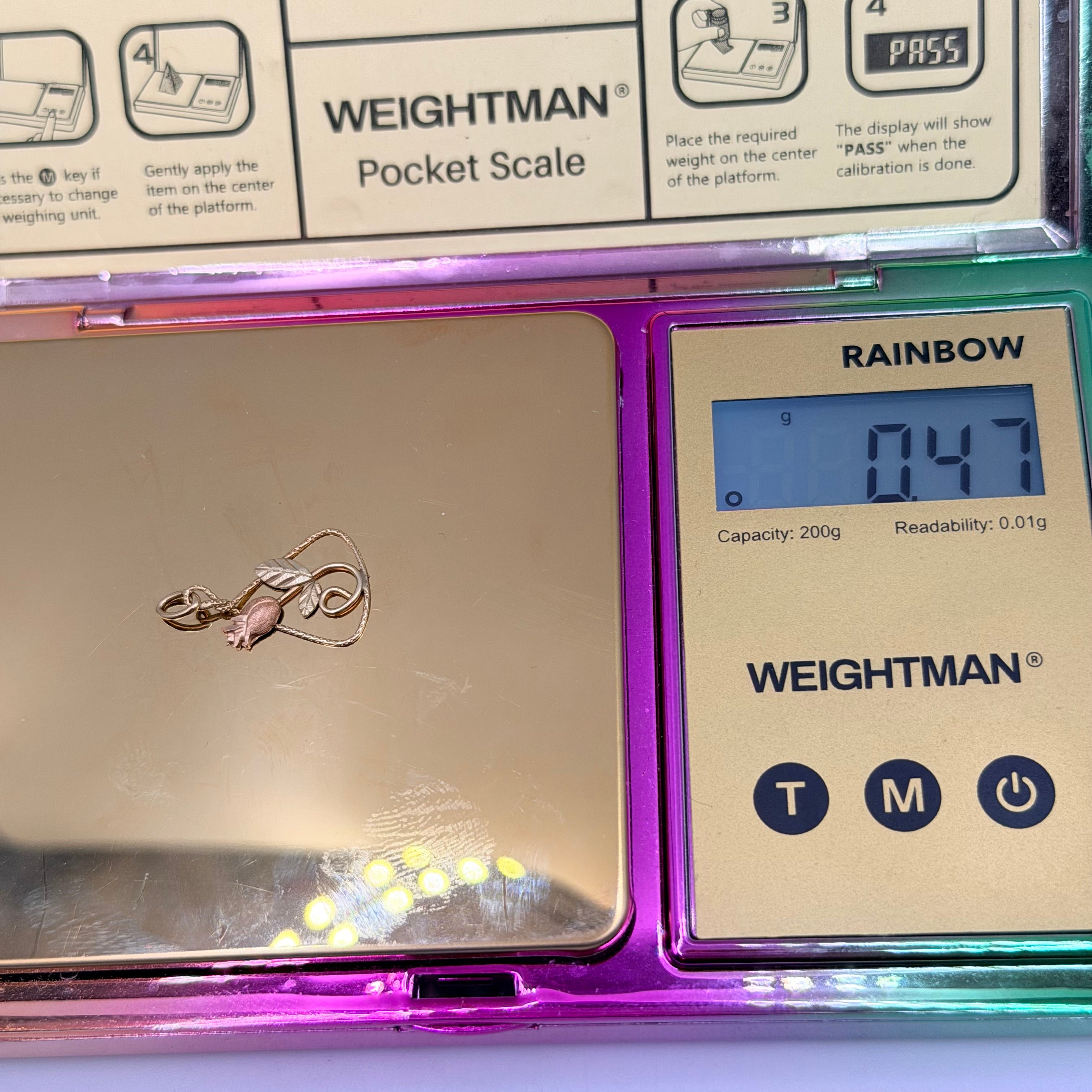 Solid 10K Multi-Color Gold Rose Pendant