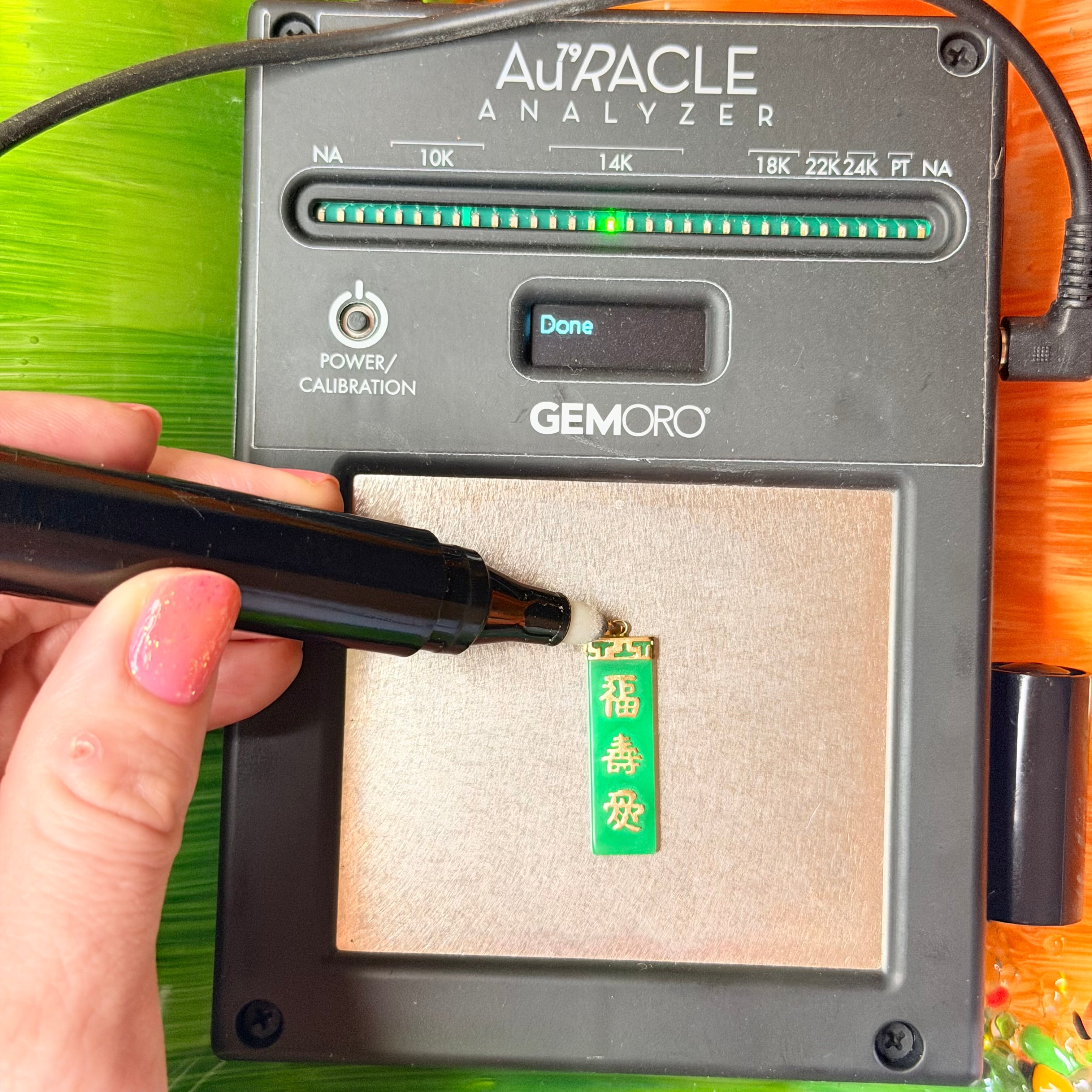 Solid 14K Yellow Gold Asian Necklace Pendant with Green Jade