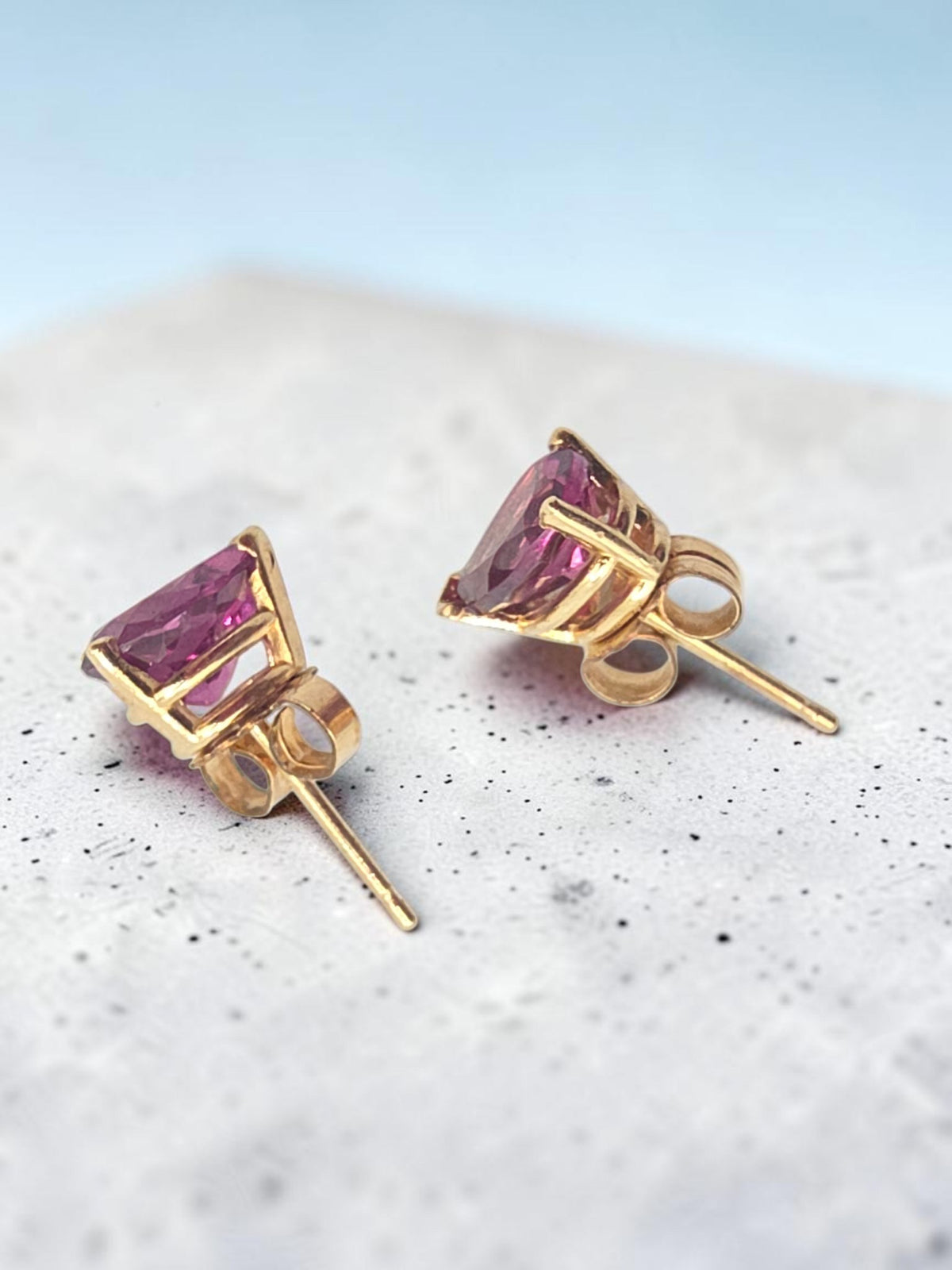 Solid 14K Yellow Gold Pear Cut Natural Raspberry Rhodolite Garnet Stud Earrings