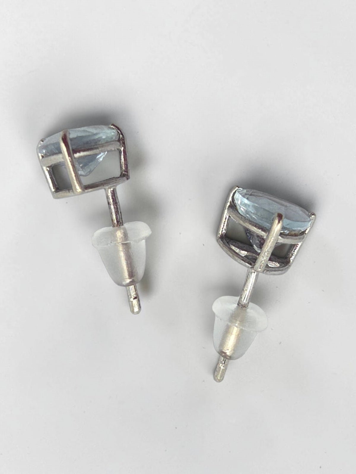 SGF Solid 10K White Gold Trillion Cut Blue Aquamarine Prong Set Stud Earrings