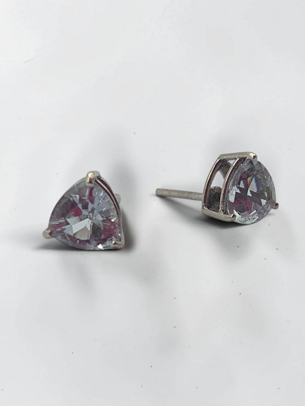 SGF Solid 10K White Gold Trillion Cut Blue Aquamarine Prong Set Stud Earrings