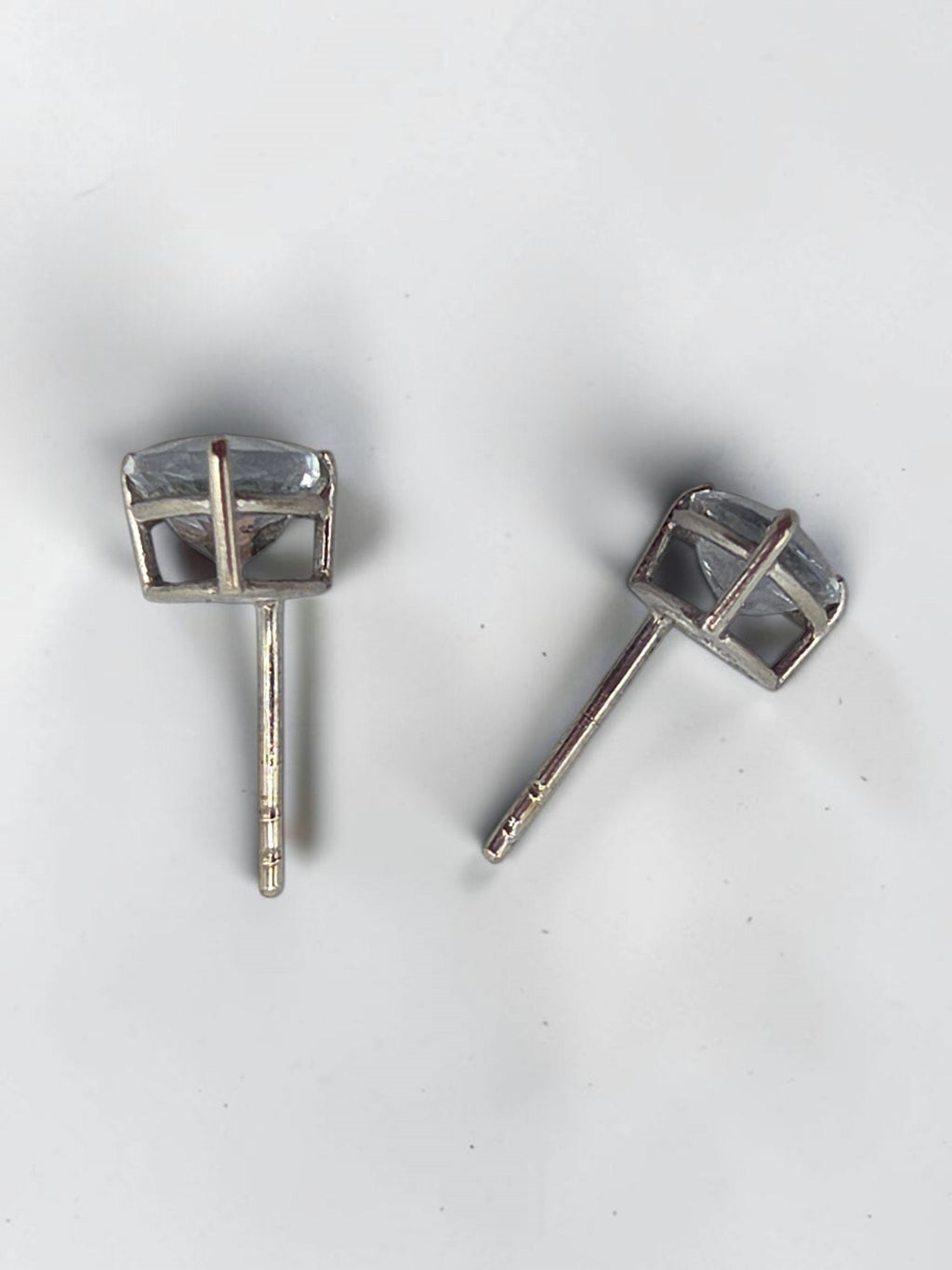 SGF Solid 10K White Gold Trillion Cut Blue Aquamarine Prong Set Stud Earrings