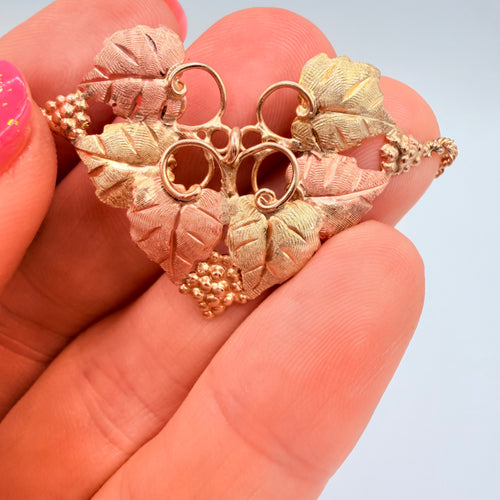 Black Hills Solid 10K Gold Bracelet with 12K Grape Leaf Accents - 5.25 Inch