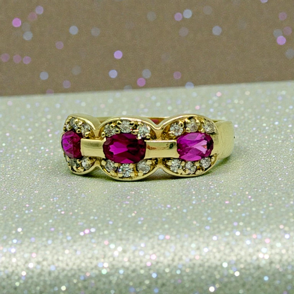 Solid 14K Gold Ring with Ruby, Pink Sapphire & Gemstone Accents – Size 7