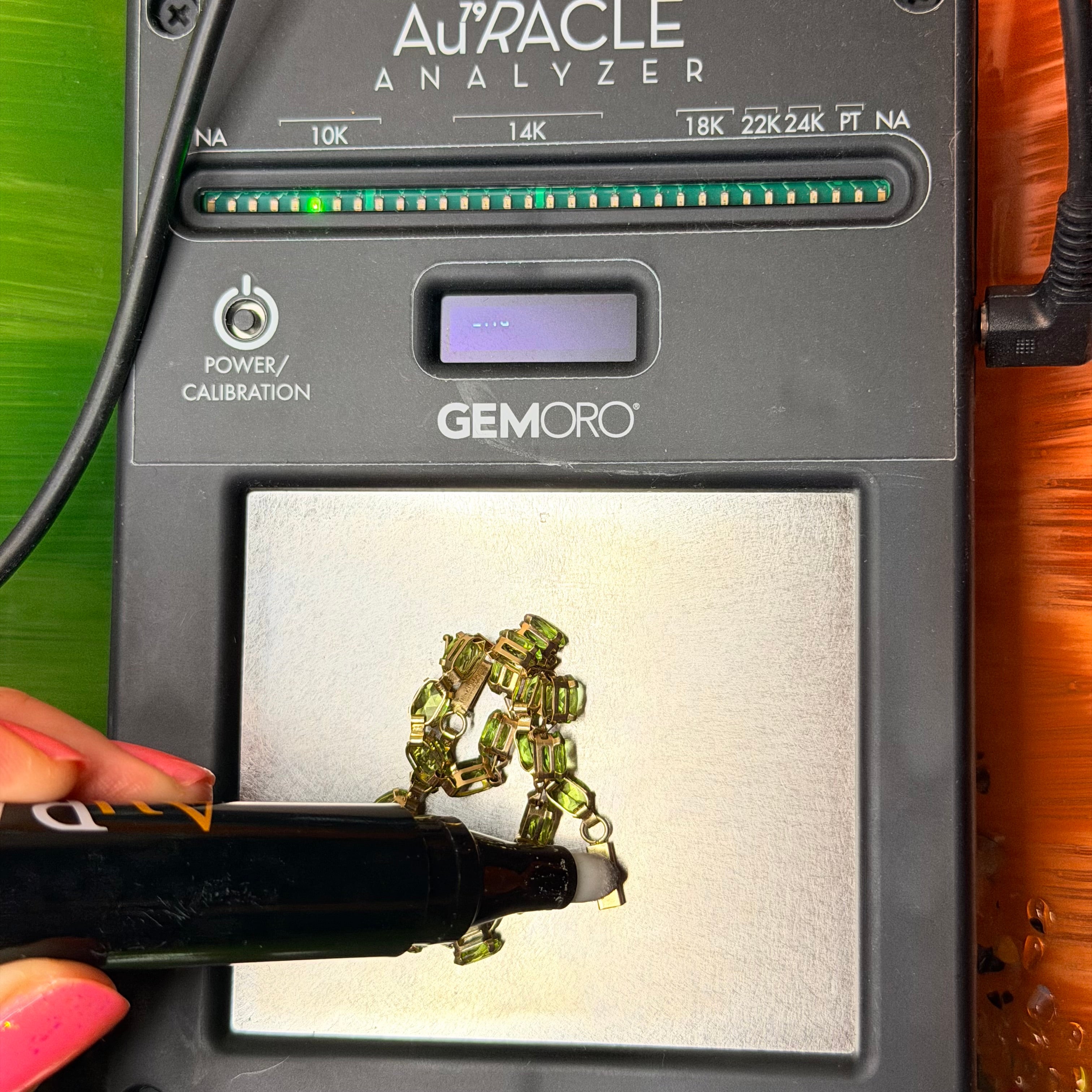 Solid 10K Yellow Gold Bracelet with Oval Cut Lab-Created Peridot 7.5 Inches