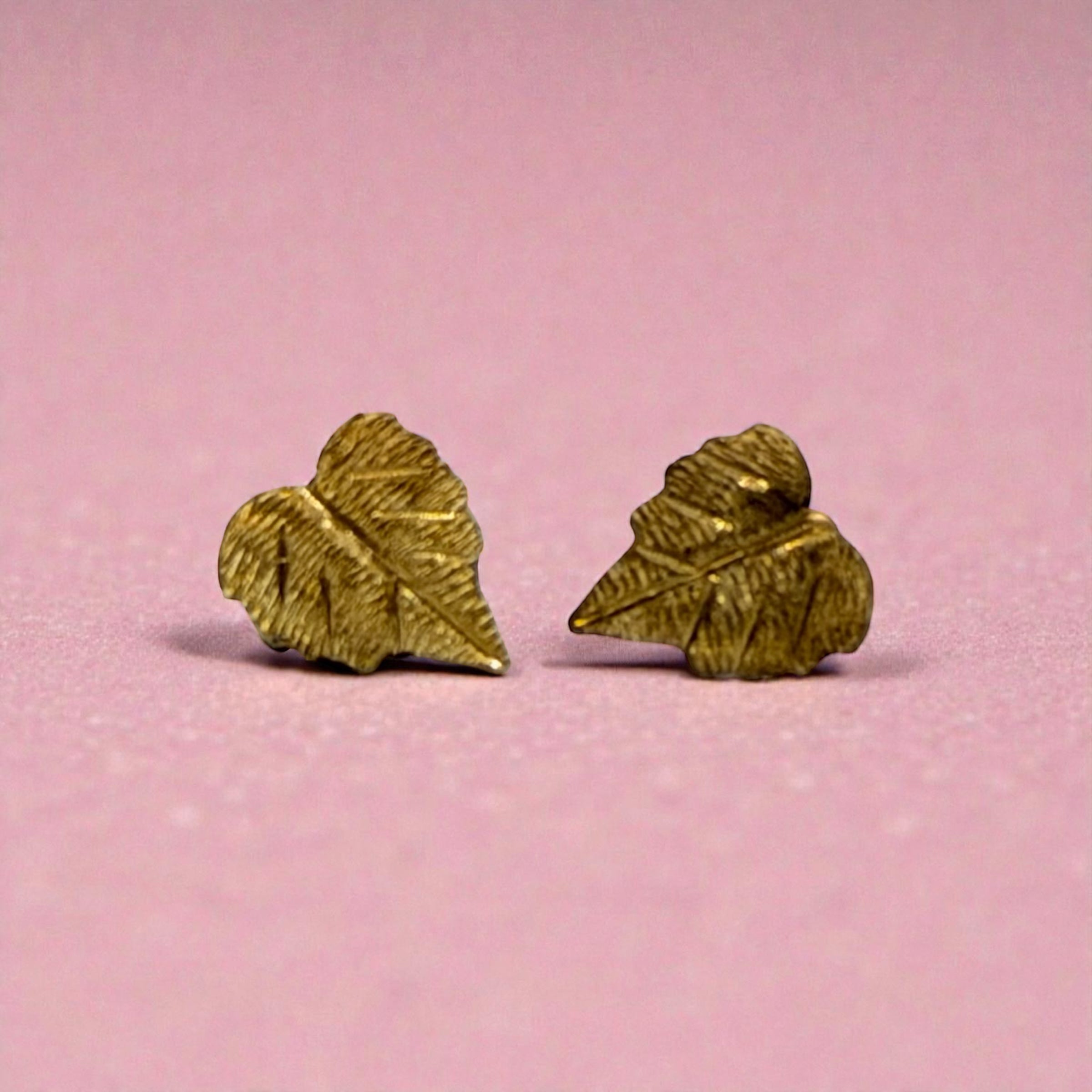 Solid 14K Yellow Gold Leaf Stud Earrings