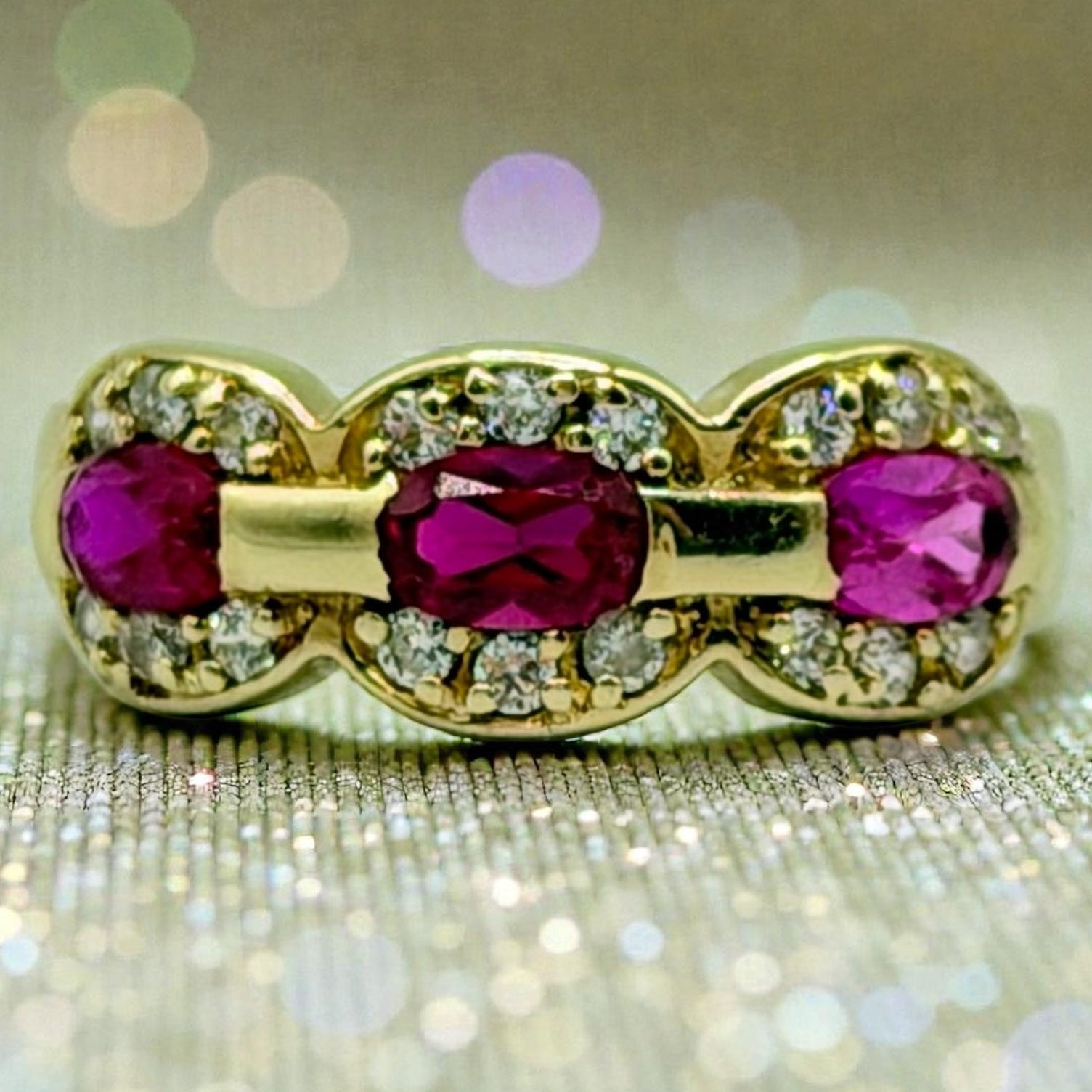 Solid 14K Gold Ring with Ruby, Pink Sapphire & Gemstone Accents – Size 7