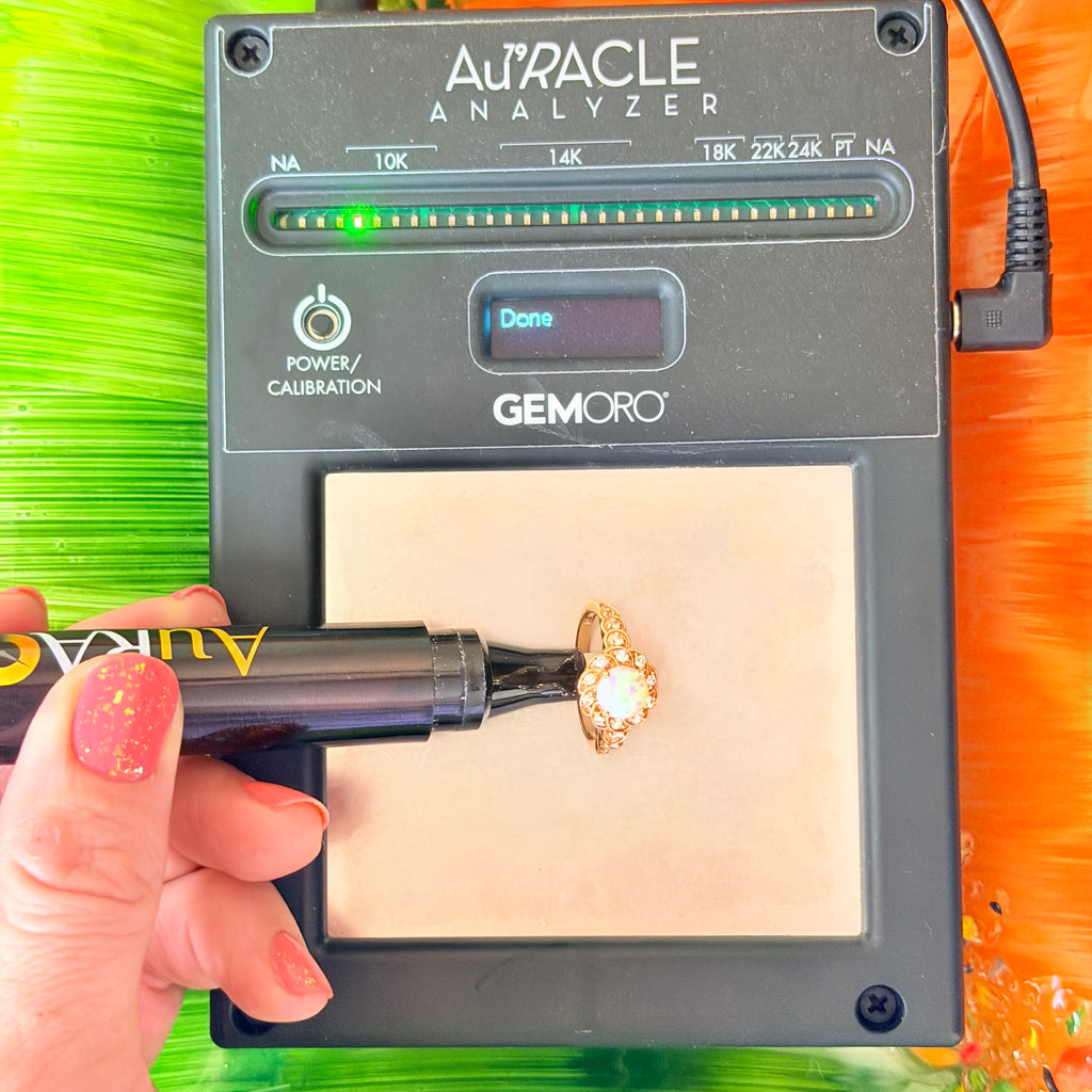 Solid 10K Rose Gold Ring with Round Cut Pink Opal and Diamond Accents Size 7