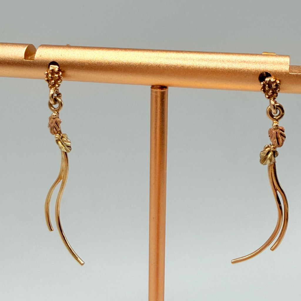 Solid 10K Multi-Color Gold Dangle Earrings with Leaf Accents