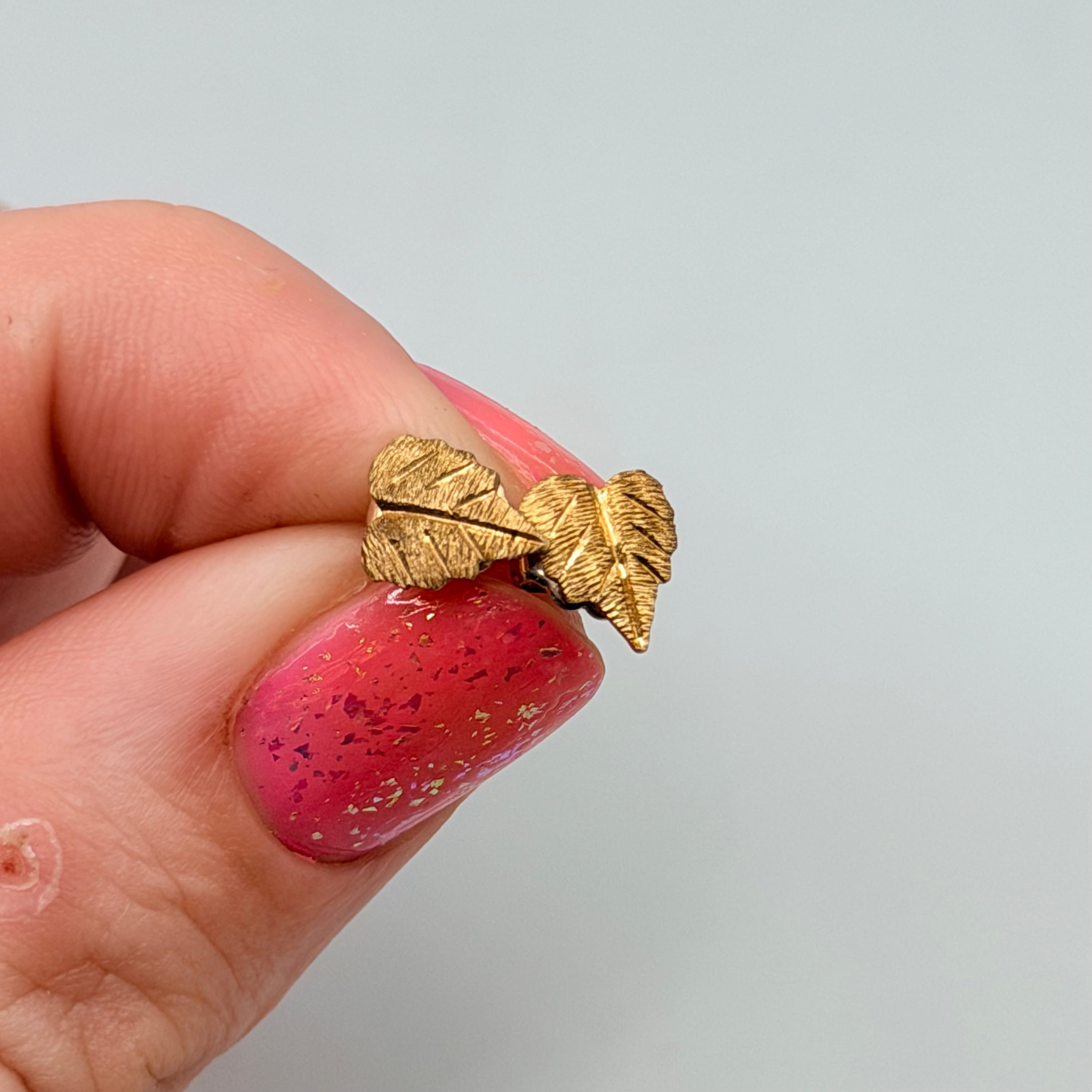 Solid 14K Yellow Gold Leaf Stud Earrings