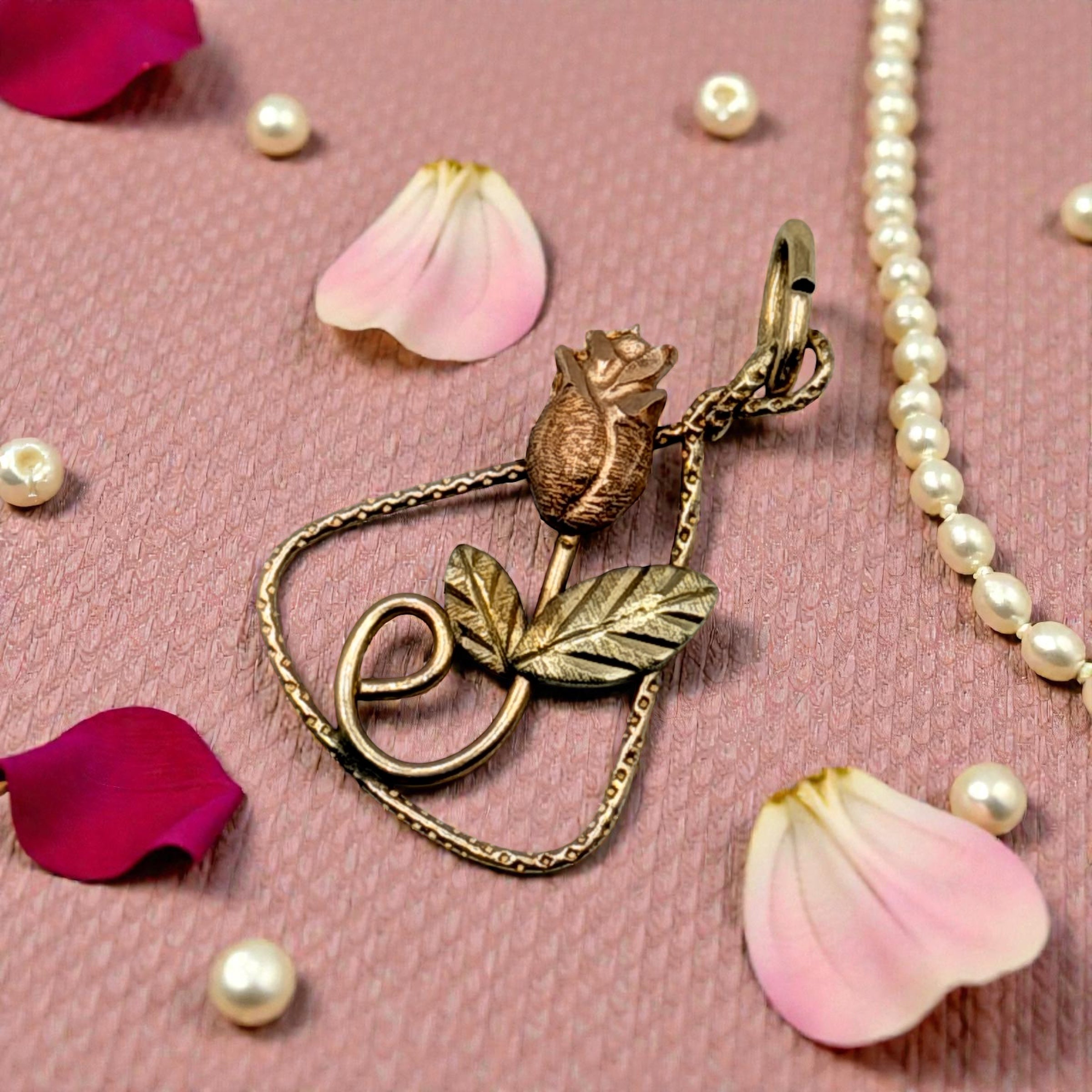 Solid 10K Multi-Color Gold Rose Pendant