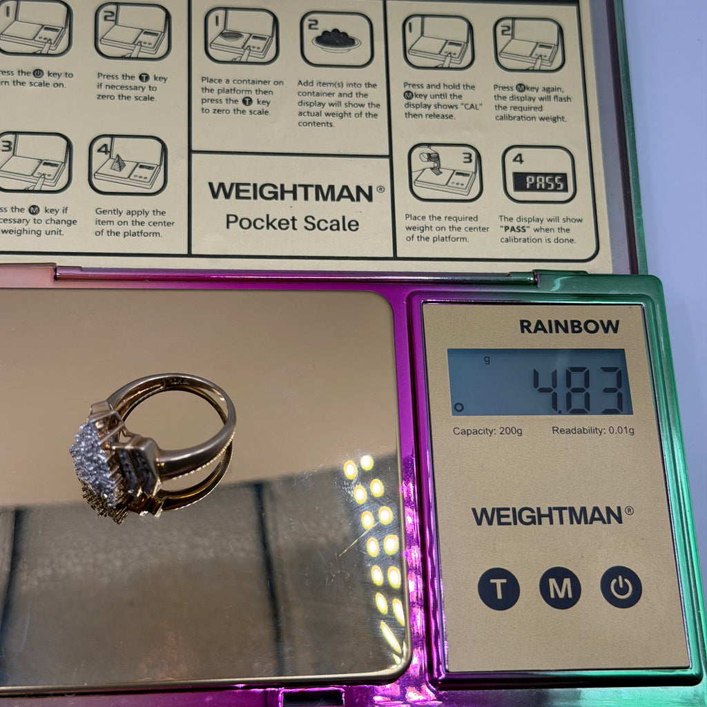 Solid 10K Yellow Gold Ring with Diamond Cluster Size 6.75