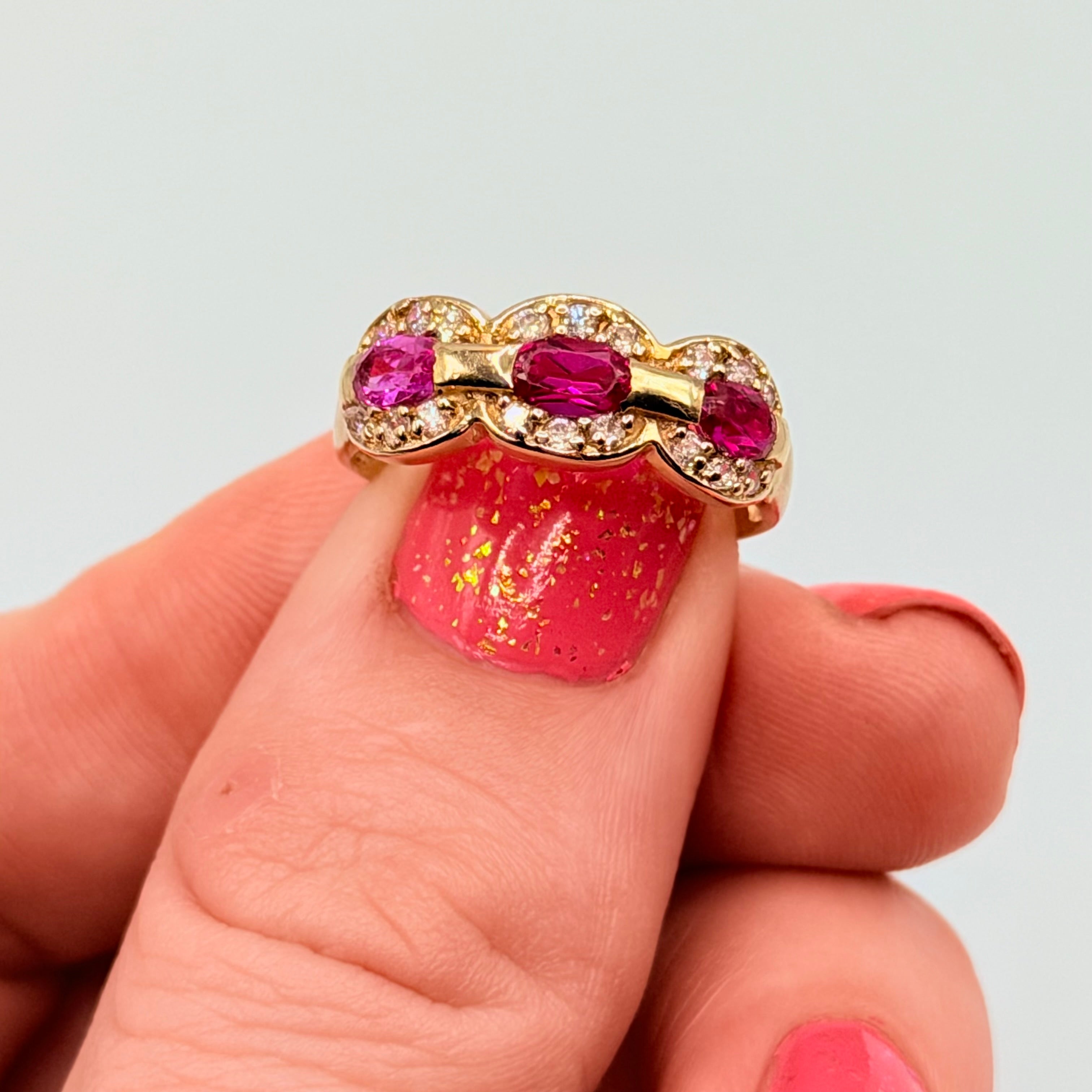 Solid 14K Gold Ring with Ruby, Pink Sapphire & Gemstone Accents – Size 7