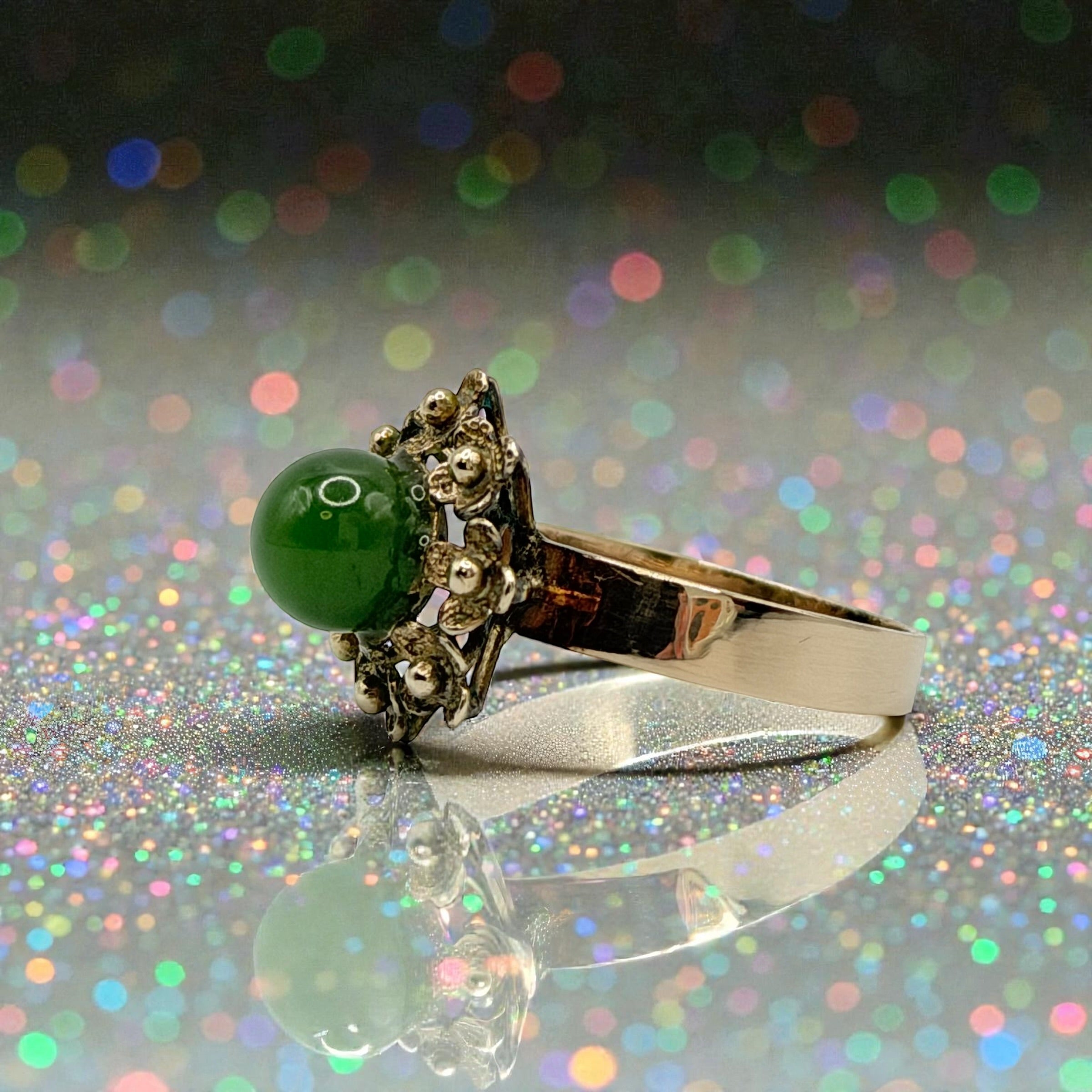 14K Solid Gold Jade Ring Size 5.75 Vintage Antique Heirloom Style