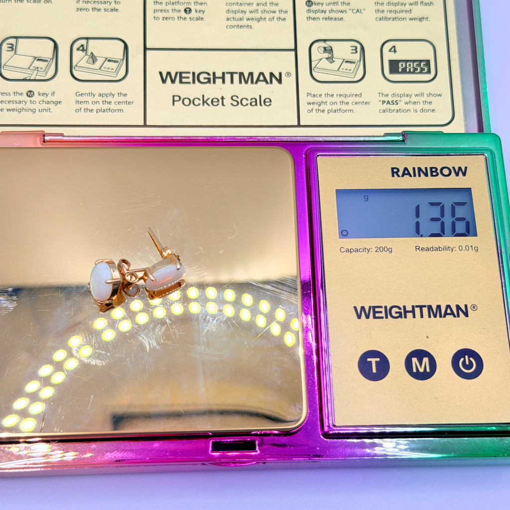 Solid 14K Yellow Gold Stud Earrings with Oval Cut Opals