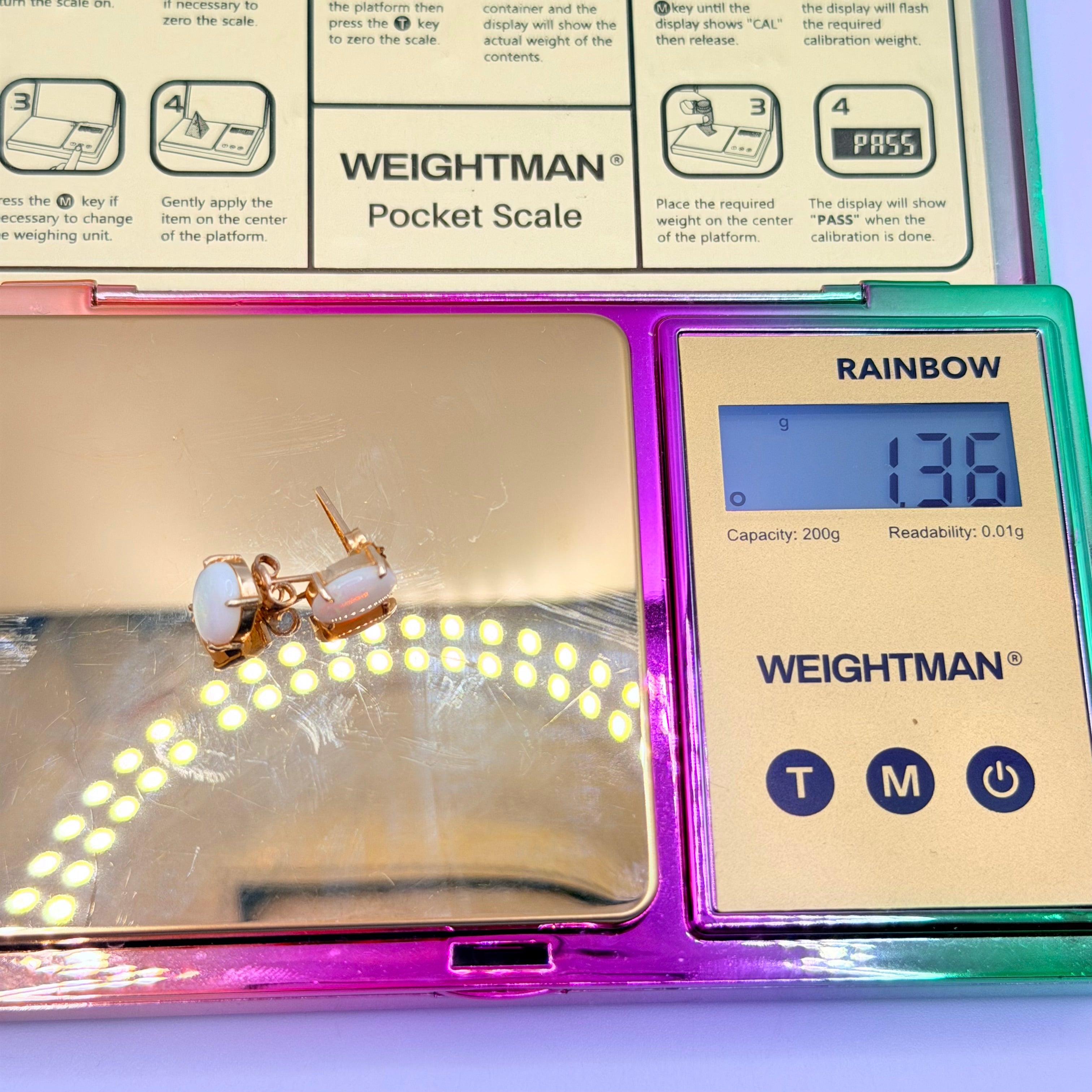 Solid 14K Yellow Gold Stud Earrings with Oval Cut Opals