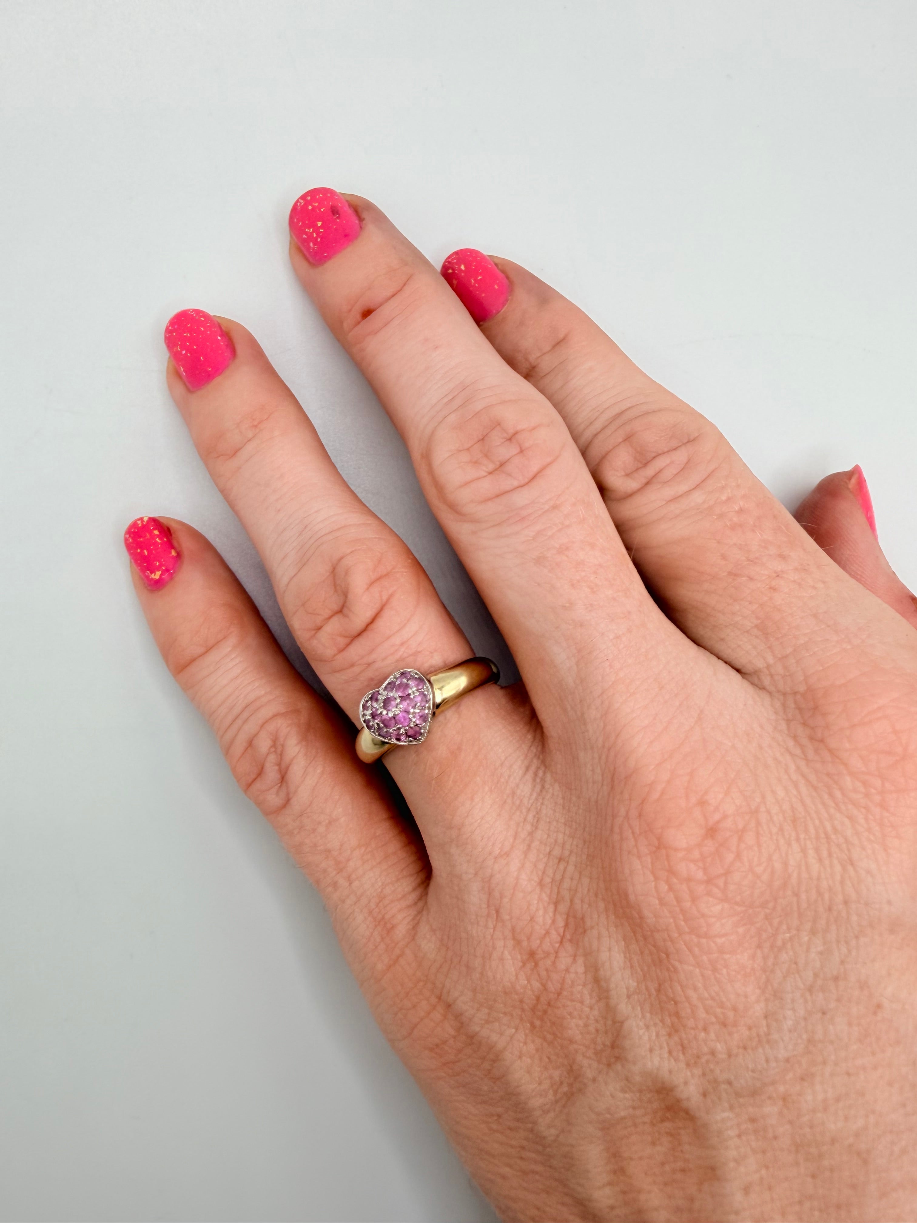 Solid 10K Yellow Gold Ring with Pink Sapphire Heart – Size 6.75