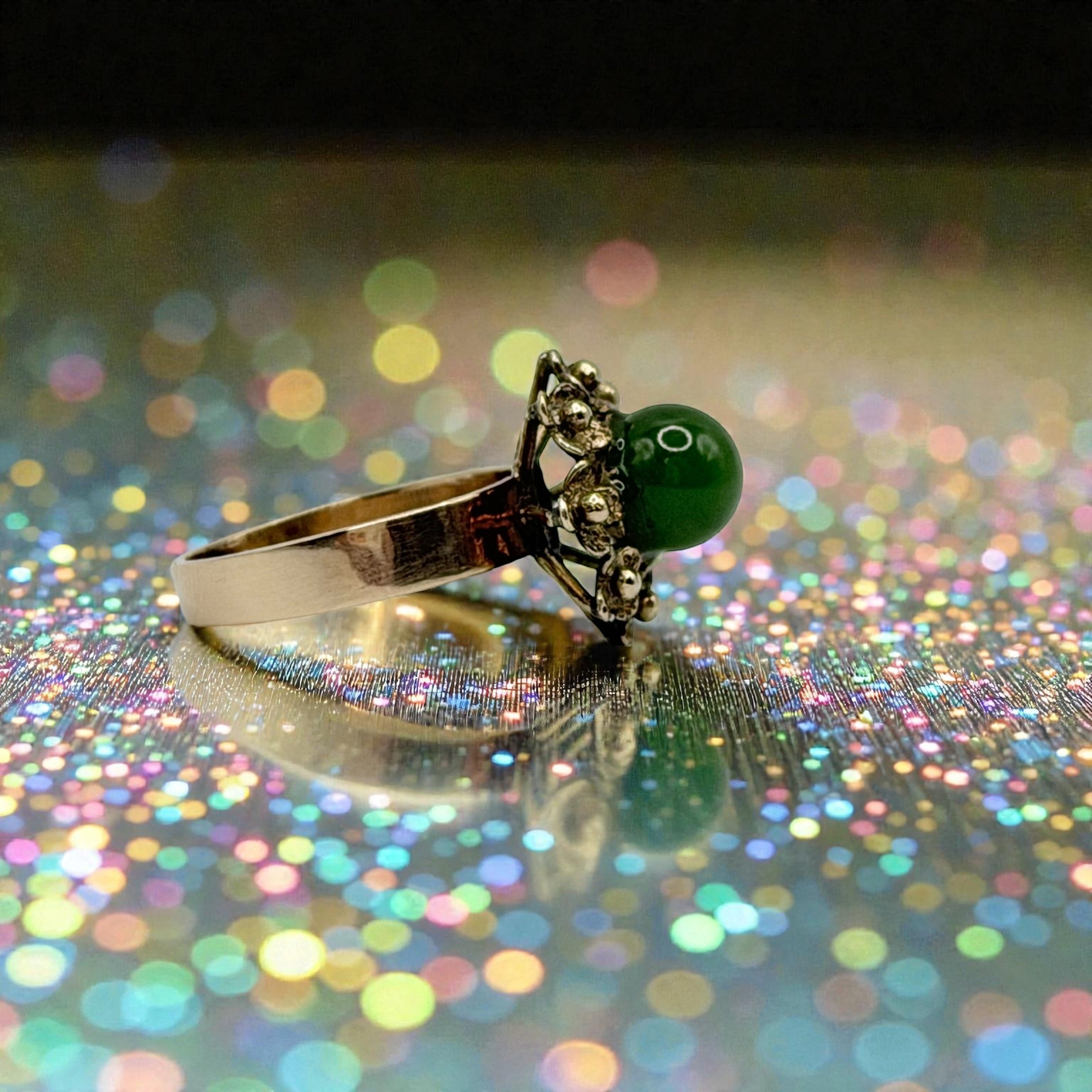 14K Solid Gold Jade Ring Size 5.75 Vintage Antique Heirloom Style