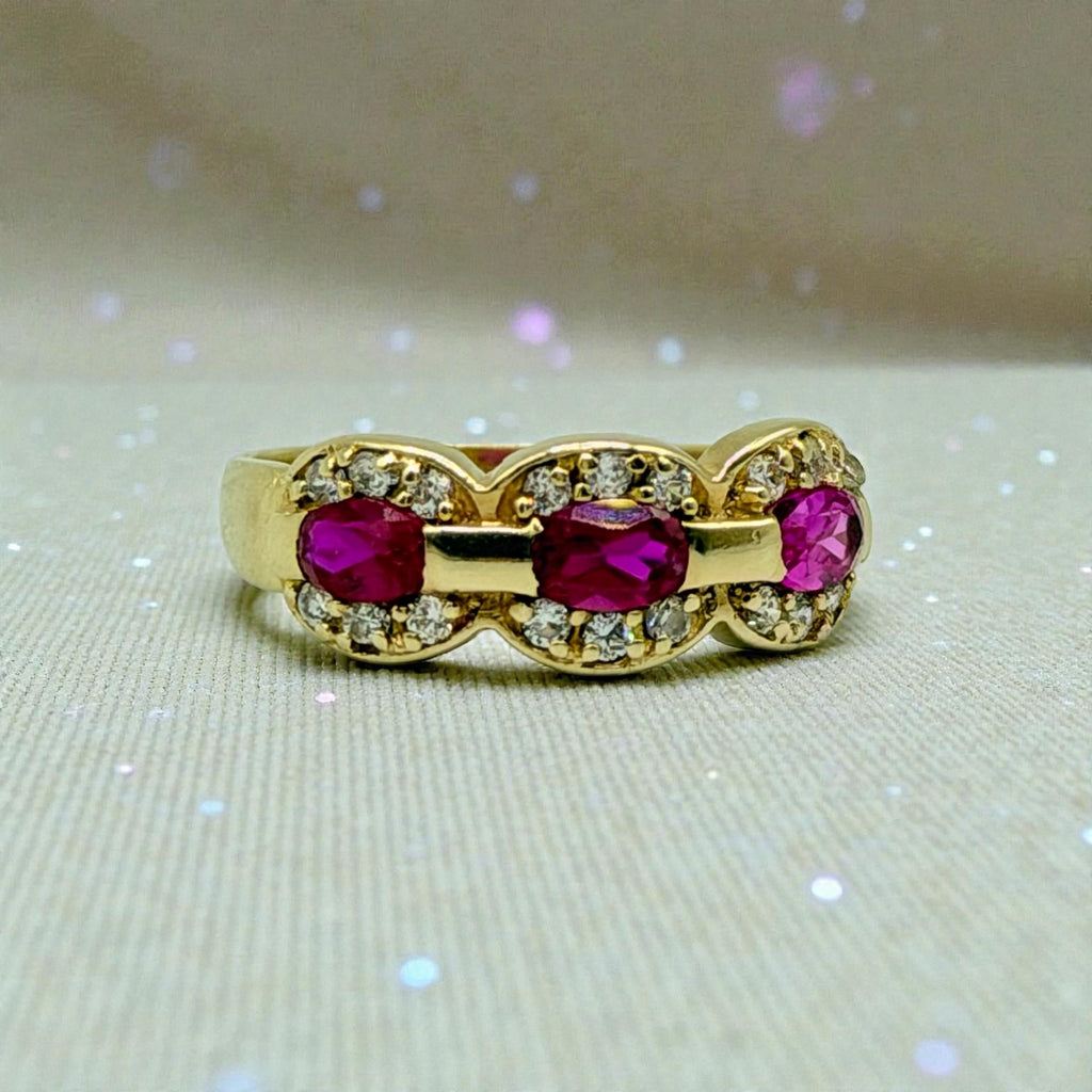 Solid 14K Gold Ring with Ruby, Pink Sapphire & Gemstone Accents – Size 7