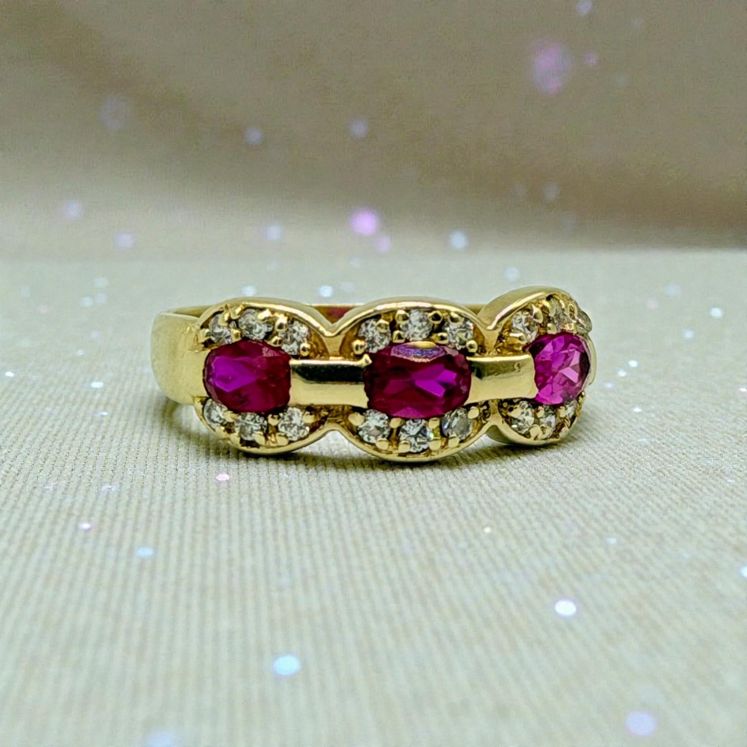 Solid 14K Gold Ring with Ruby, Pink Sapphire & Gemstone Accents – Size 7