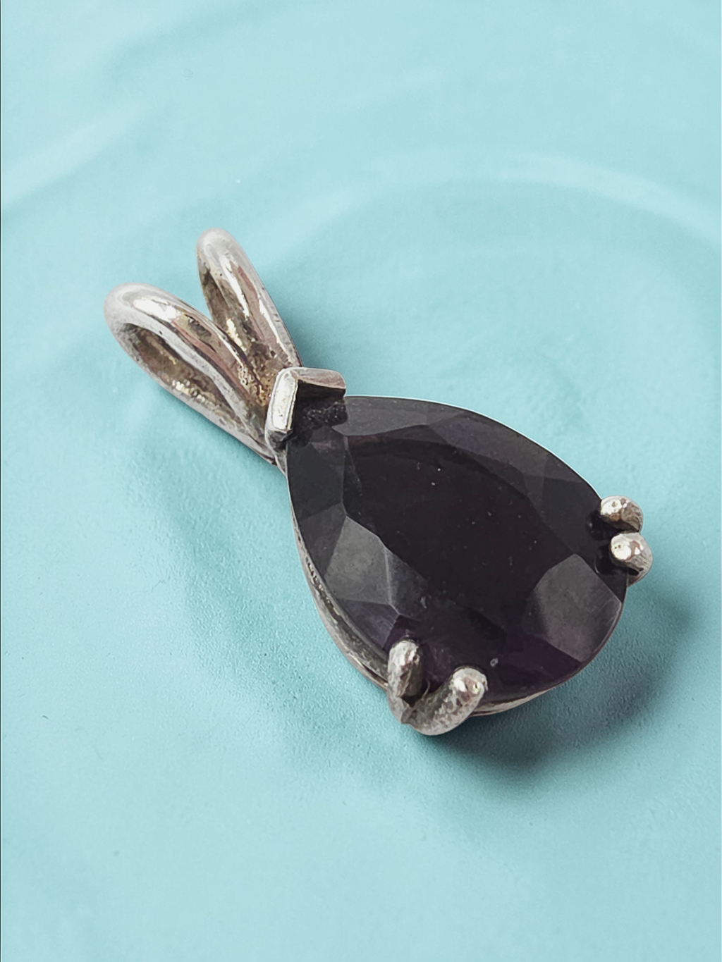 925 Sterling Silver Dark Purple CZ Pear Cut Pendant