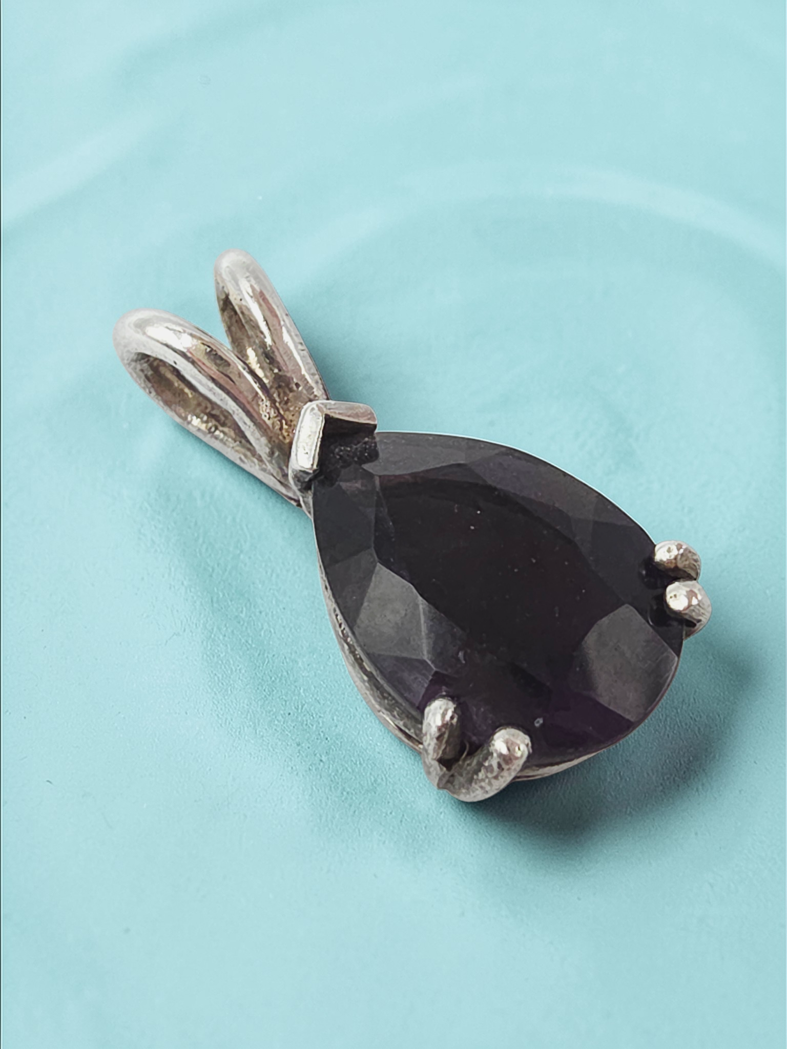 925 Sterling Silver Dark Purple CZ Pear Cut Pendant