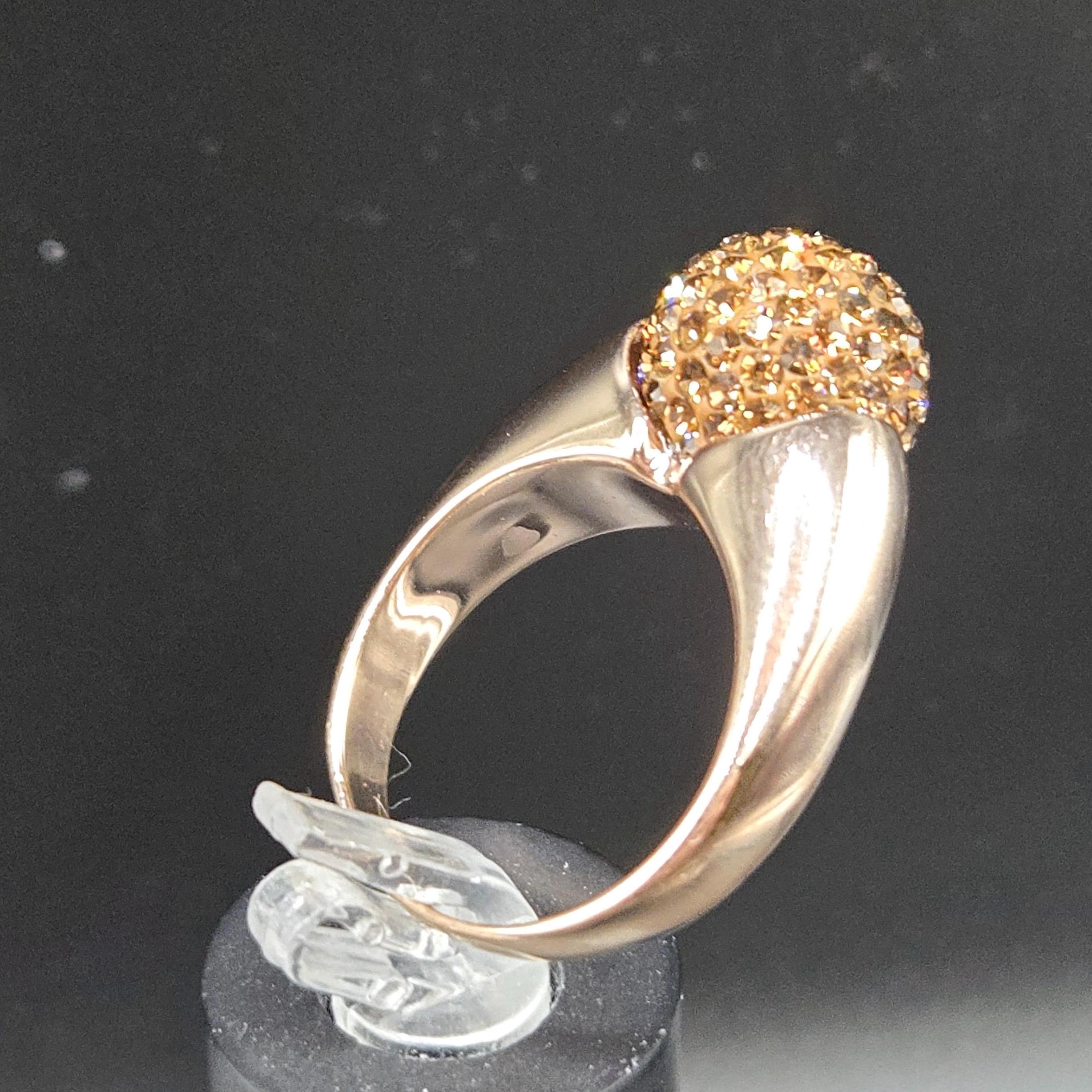 925 Sterling Silver Gold Vermeil Dome Ring with Brown Gemstones – Size 9