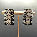 925 Sterling Silver Rectangle Stud Earrings with Black Enamel Ground and Silver Scroll Filigree