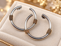 925 Sterling Silver Solid 14K Gold Bali Style Two Tone Rope Wrap Hoop Earrings