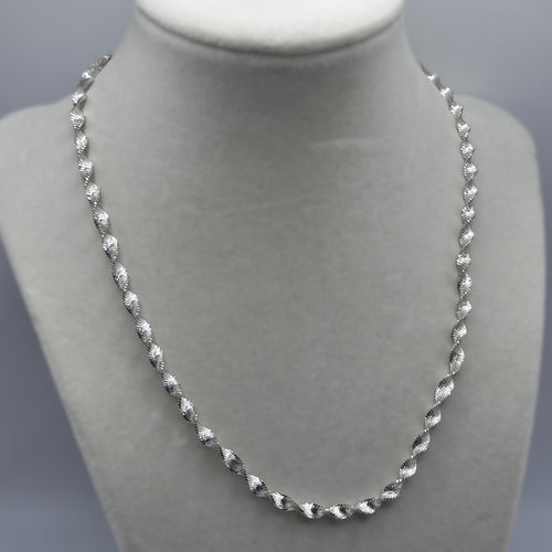 925 Sterling Silver Twisted Herringbone Necklace Made in ITALY– 18 Inch