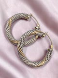 925 Sterling Silver Twisted Rope Hoop Earrings Solid 14K Yellow Gold Accents